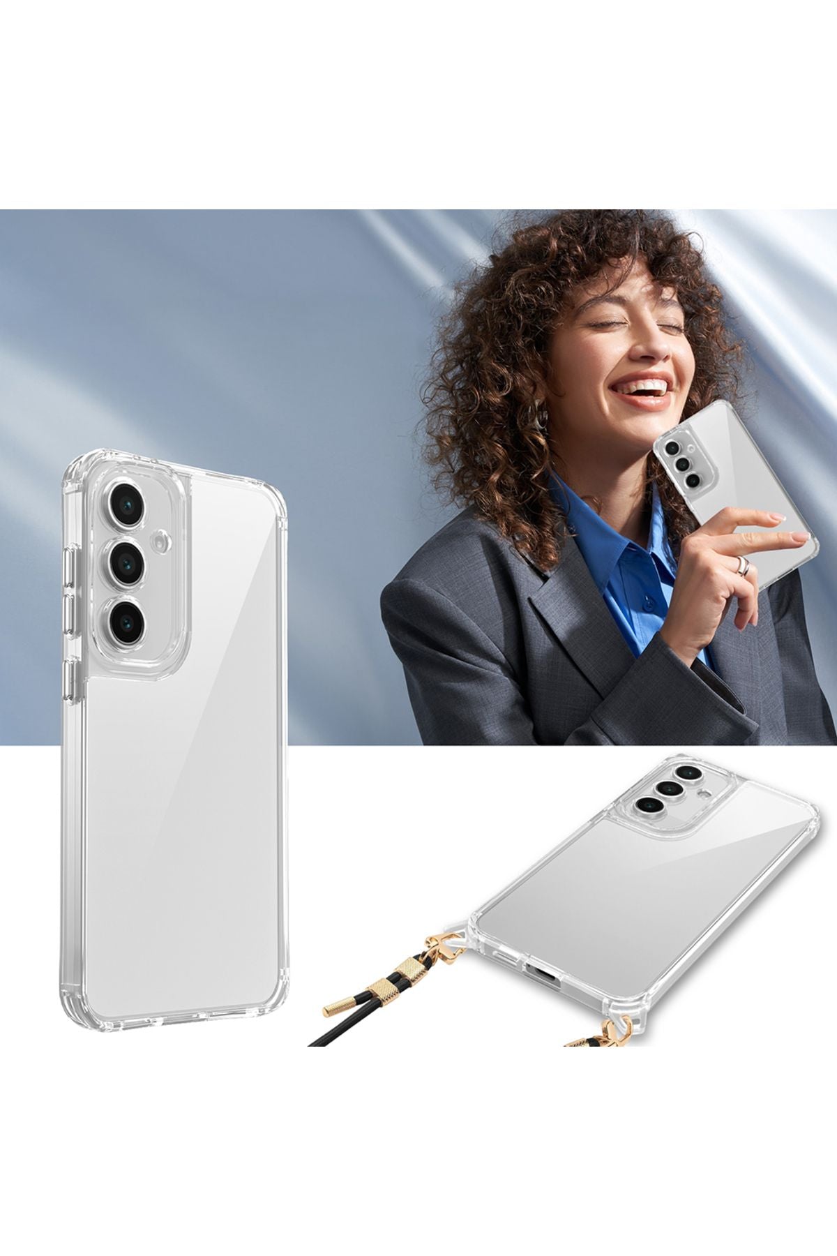 Galaxy S23 FE Kılıf Airbagli Takılabilir Askı Aparatlı Zore Snap Silikon Kapak - Şeffaf