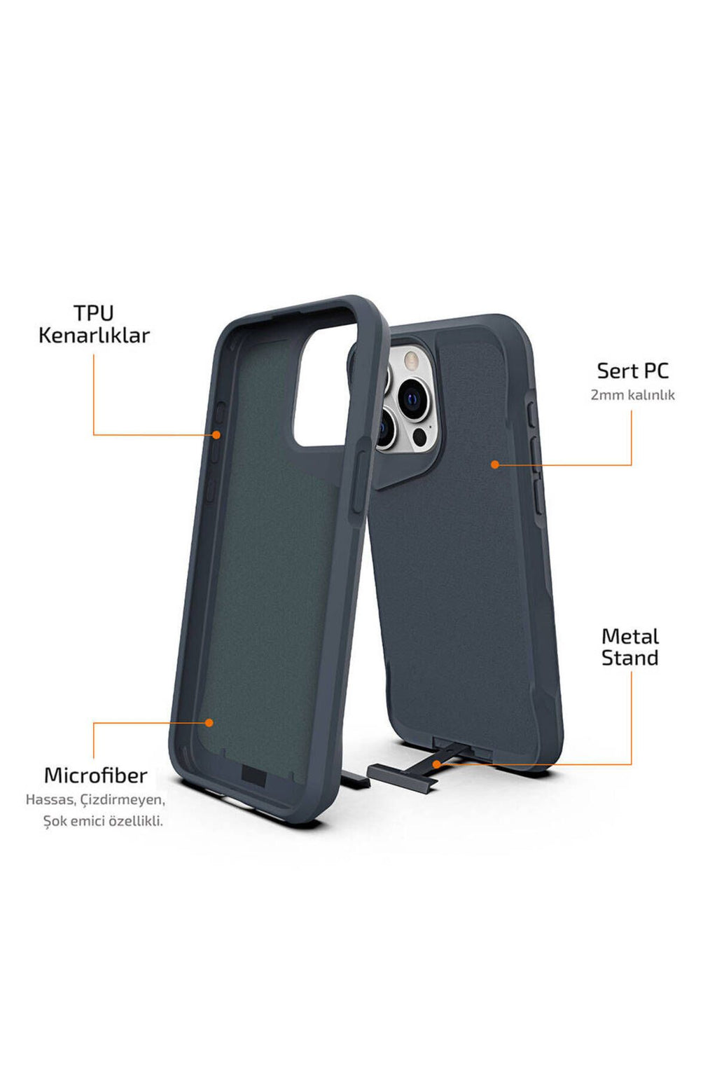 iPhone 15 Pro Max Uyumlu Zore AiHTTg Kenarlı T-Max Mat Standlı Kılıf-Gri