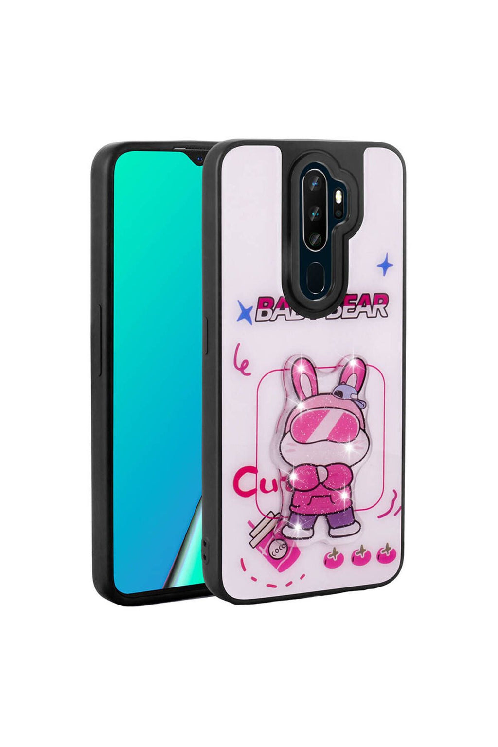 A9 2020 Kılıf Parlayan Kabartmalı İkonik Figürlü Zore Amas Silikon Kapak - Beyaz