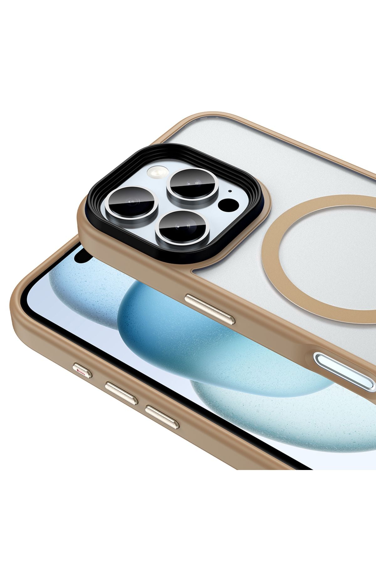 iPhone 16 Pro Max Kılıf Mat Arka Yüzey Wireless Şarj Özellikli Zore Flet Magsafe Kapak - Desert Tita