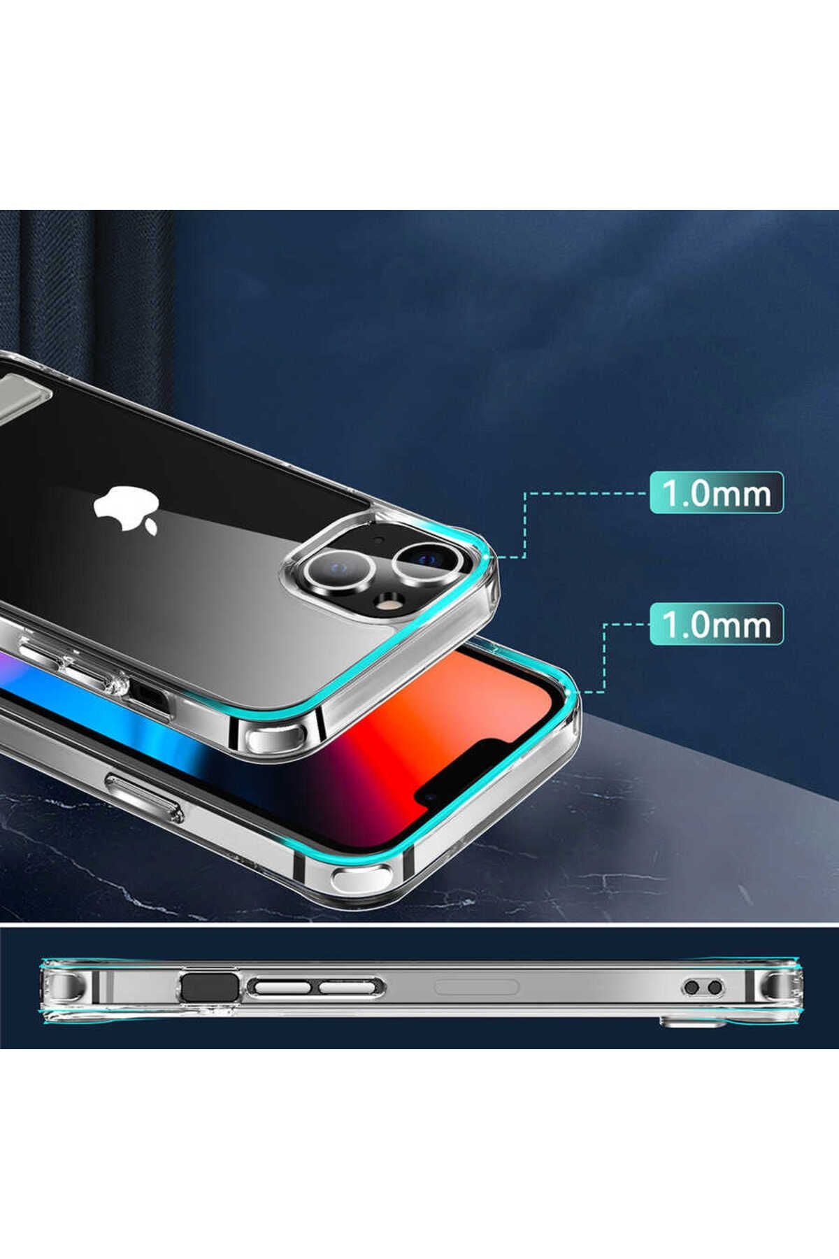 iPhone 14 Uyumlu Standlı Şeffaf Silikon Zore L-Stand Kılıf-Renksiz