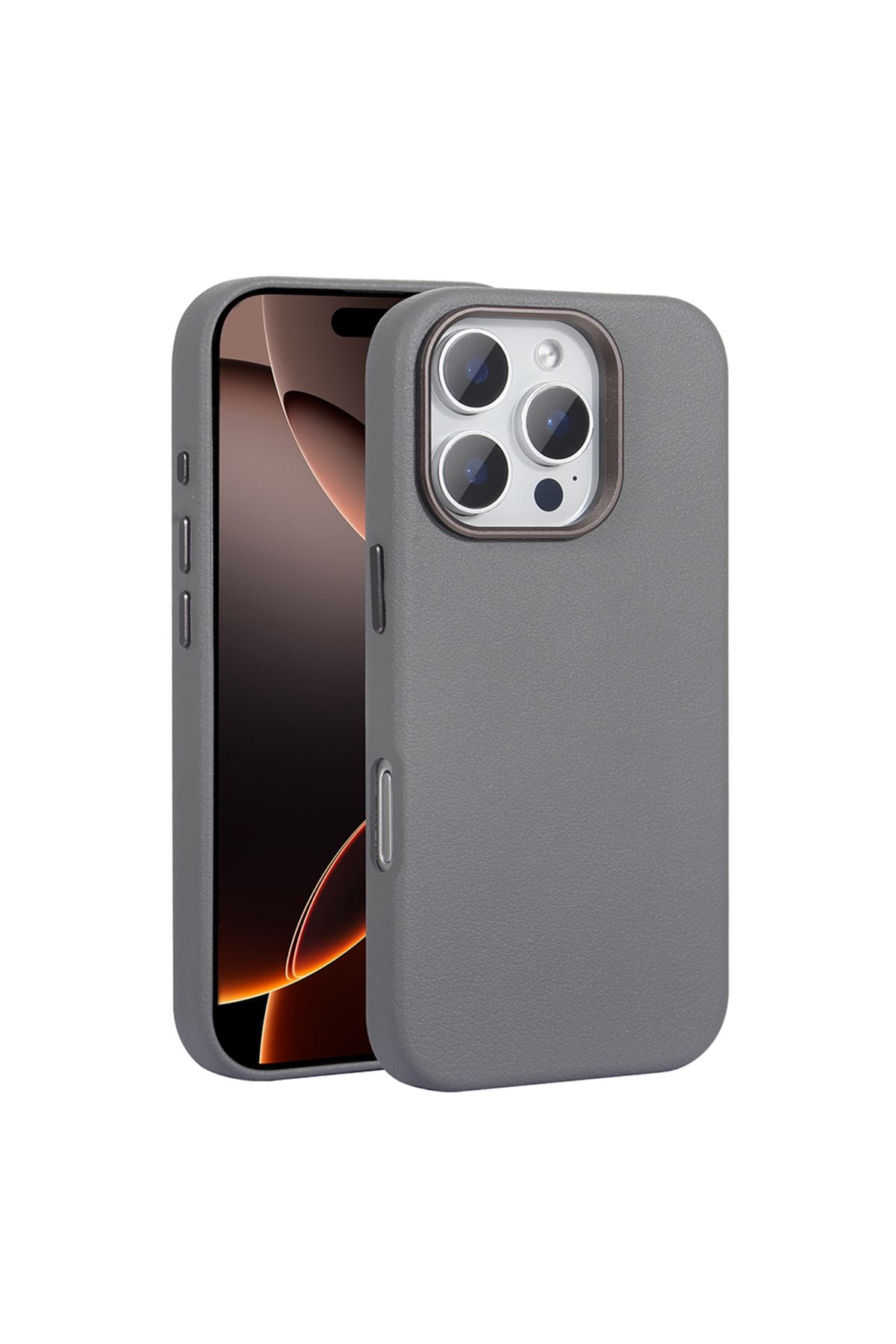 iPhone 16 Pro Max Uyumlu Kılıf Magsafe Şarj Özellikli PU Deri Zore Adora Kapak-Gri