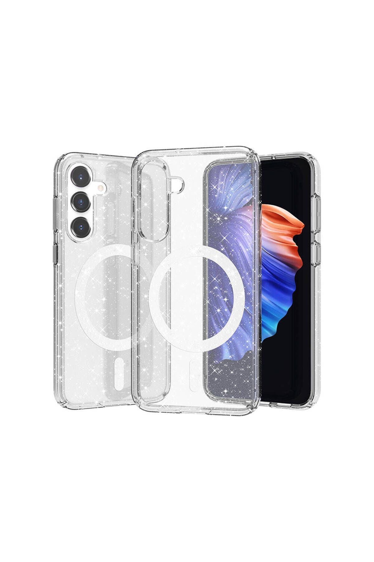 Galaxy S23 FE Kılıf Magsafe Şarj Özellikli Parlayan Simli Saydam Renkli Zore Allstar Kapak - Mor