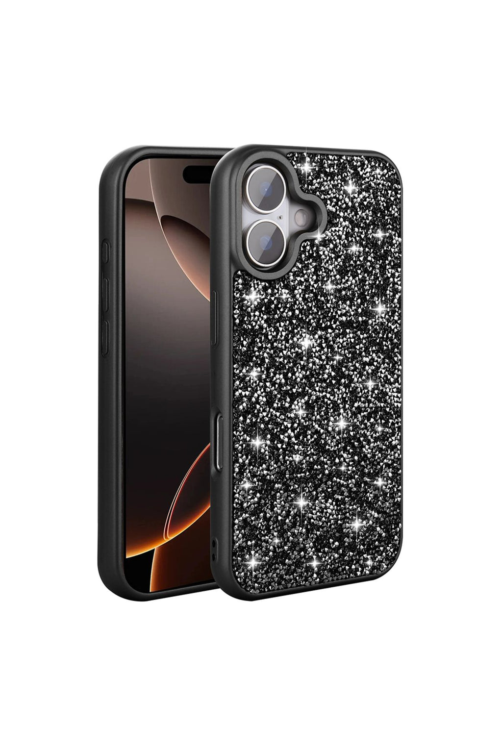 iPhone 16 Plus Kılıf Parlak Taşlı Tasarım Zore Pırlanta Kapak - Siyah