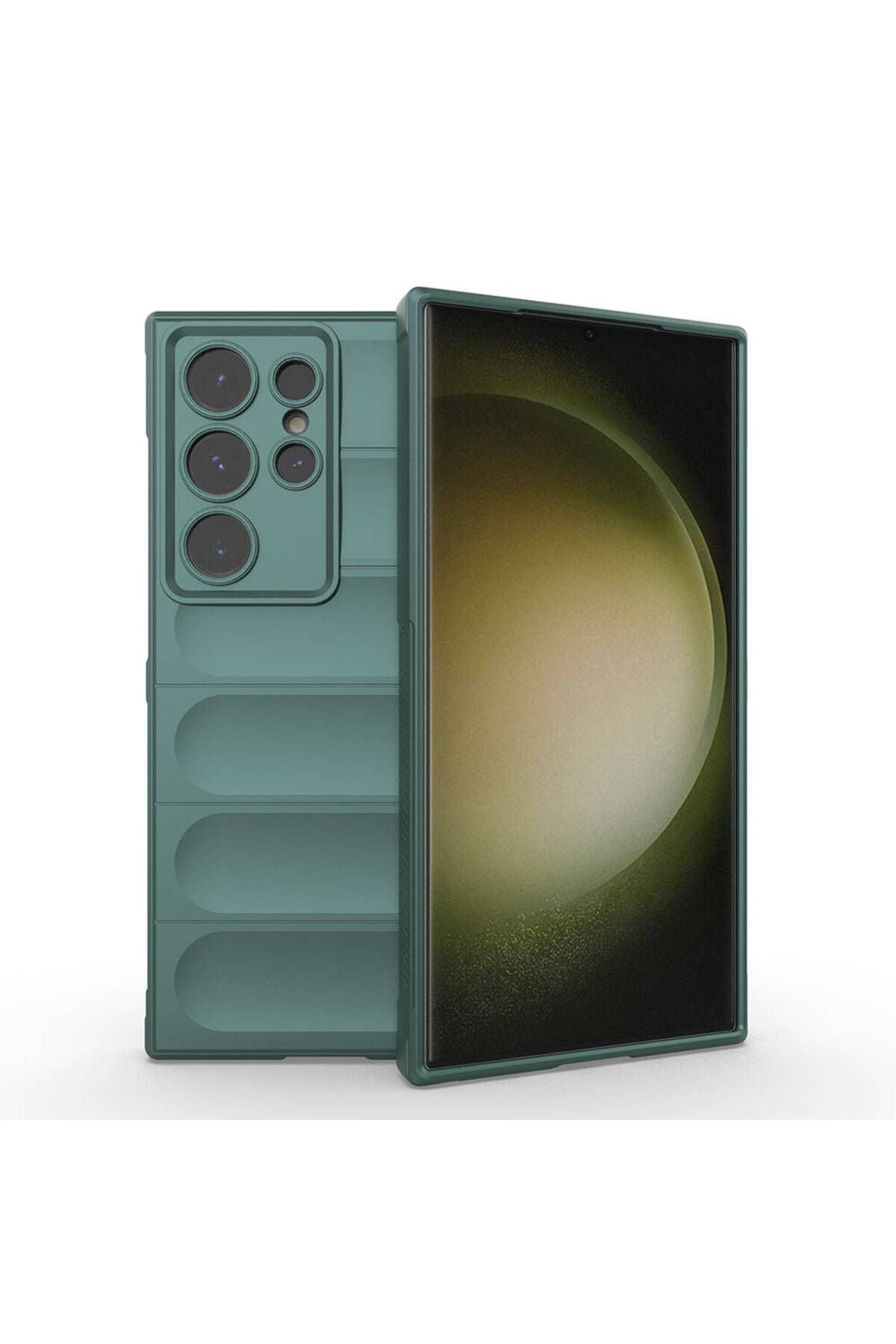 Galaxy S24 Ultra Kılıf Esnek TPU Oyuklu Arka Yüzey Tasarımlı Zore Etnik Silikon Kapak - Koyu Yeşil