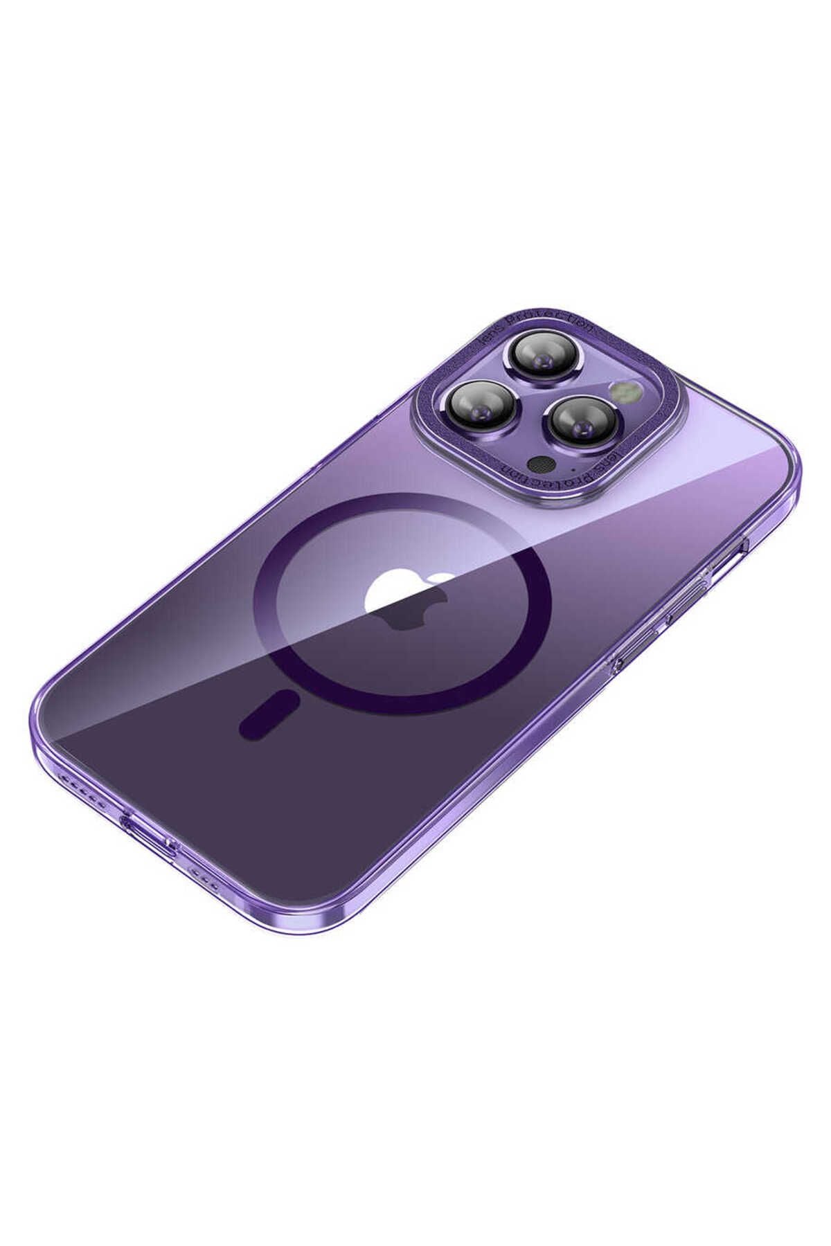 iPhone 14 Pro Uyumlu Magsafe Şarj Özellikli Sert PC CSK Zore Fuya Kılıf-Derin Mor