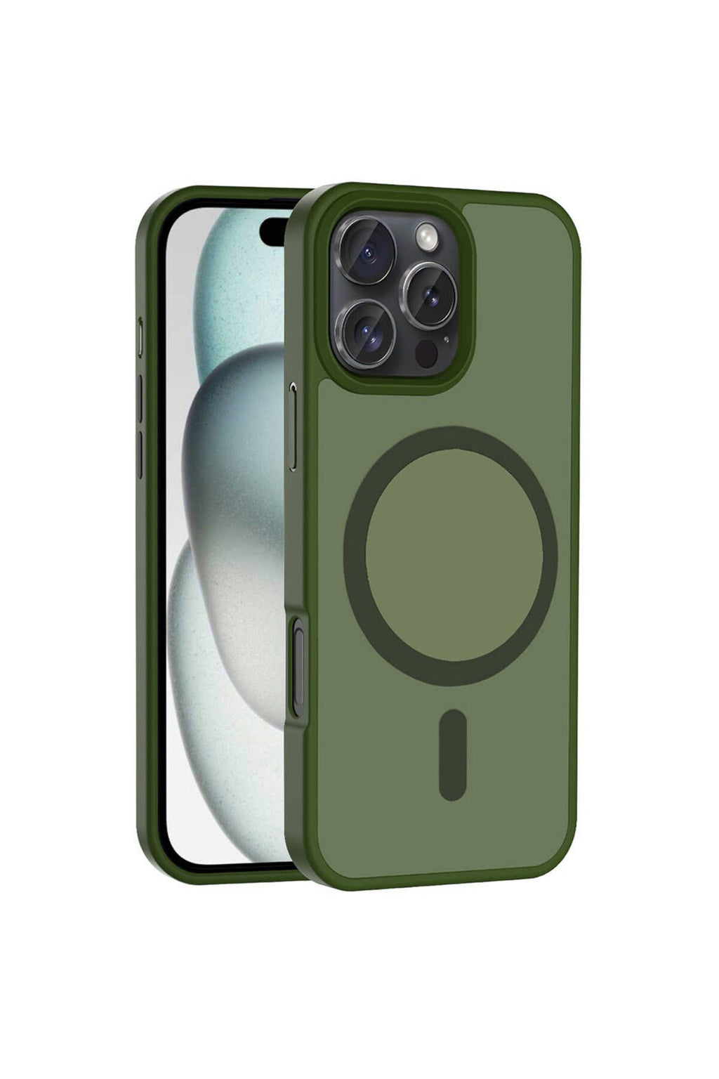 iPhone 16 Pro Max Kılıf Magsafe Şarj Özellikli Mat Arka Yüzey Zore Sio Kapak-Koyu Yeşil