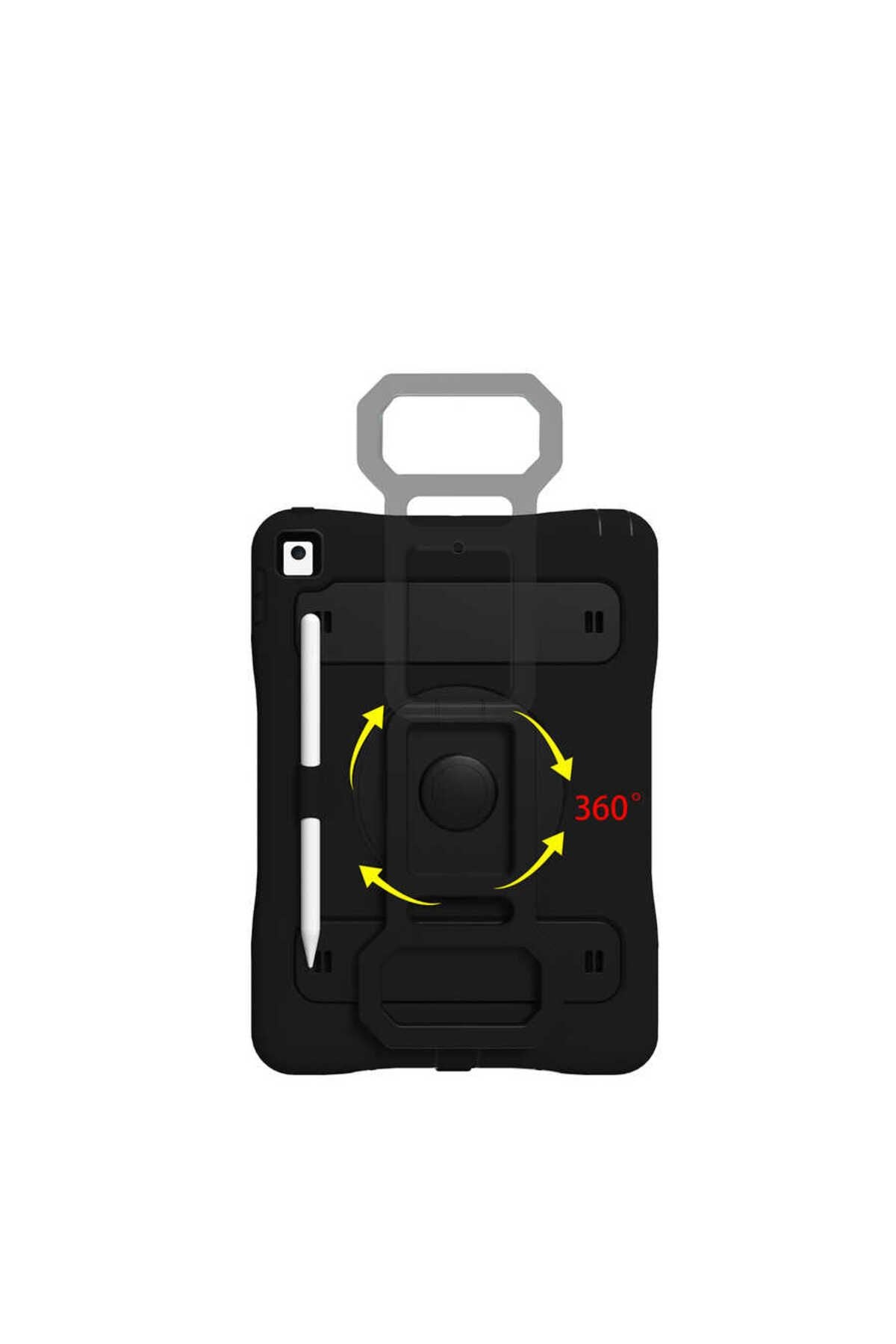 iPad 10.2 2021 (9.Nesil) TQR Yeni Nesil Kalem Bölmeli Defender Tablet Silikon - Siyah