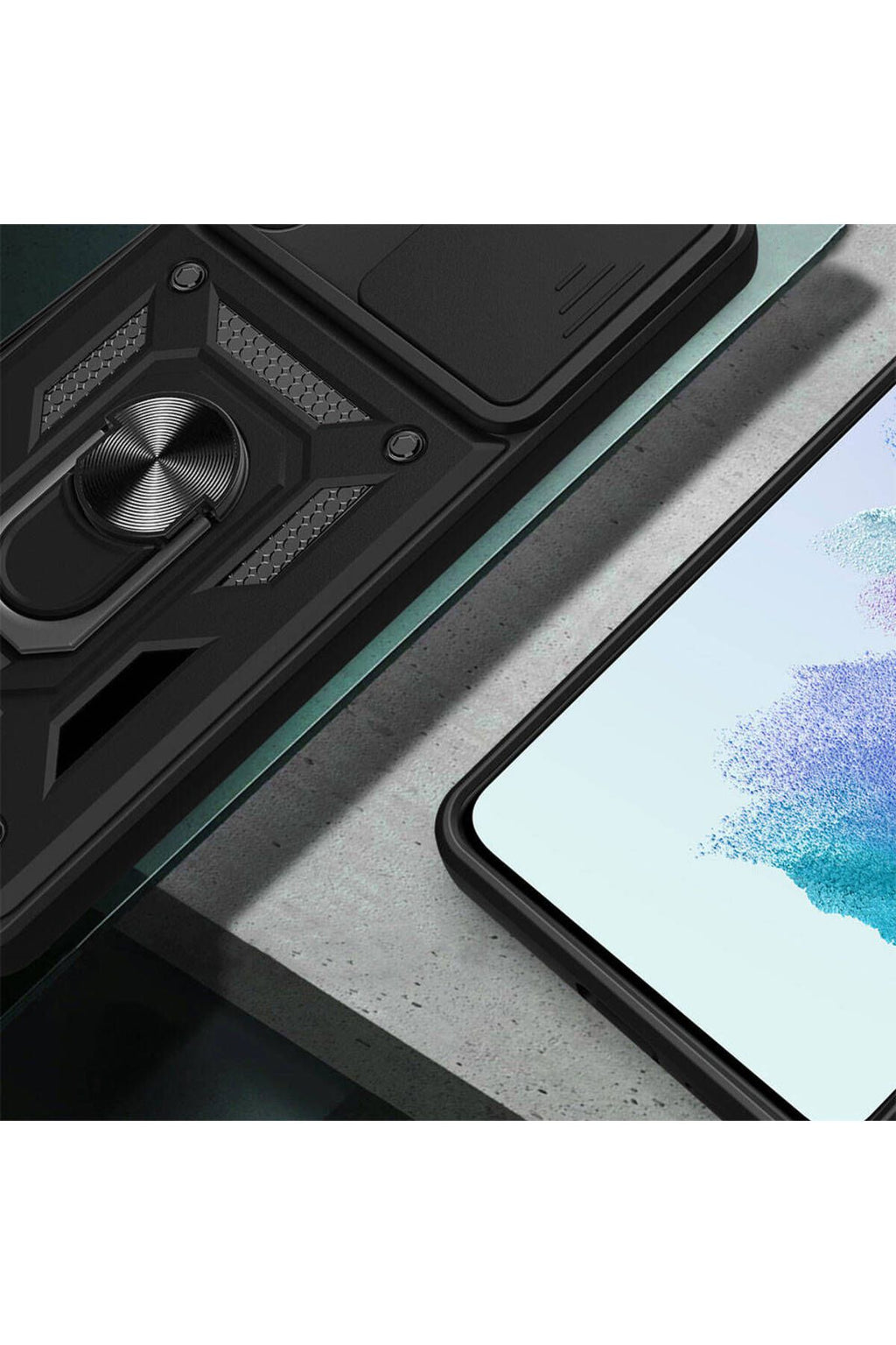 Galaxy A54 Kılıf Magnetik Standlı Kamera Korumalı Zore Sürgülü Vega Kapak - Siyah