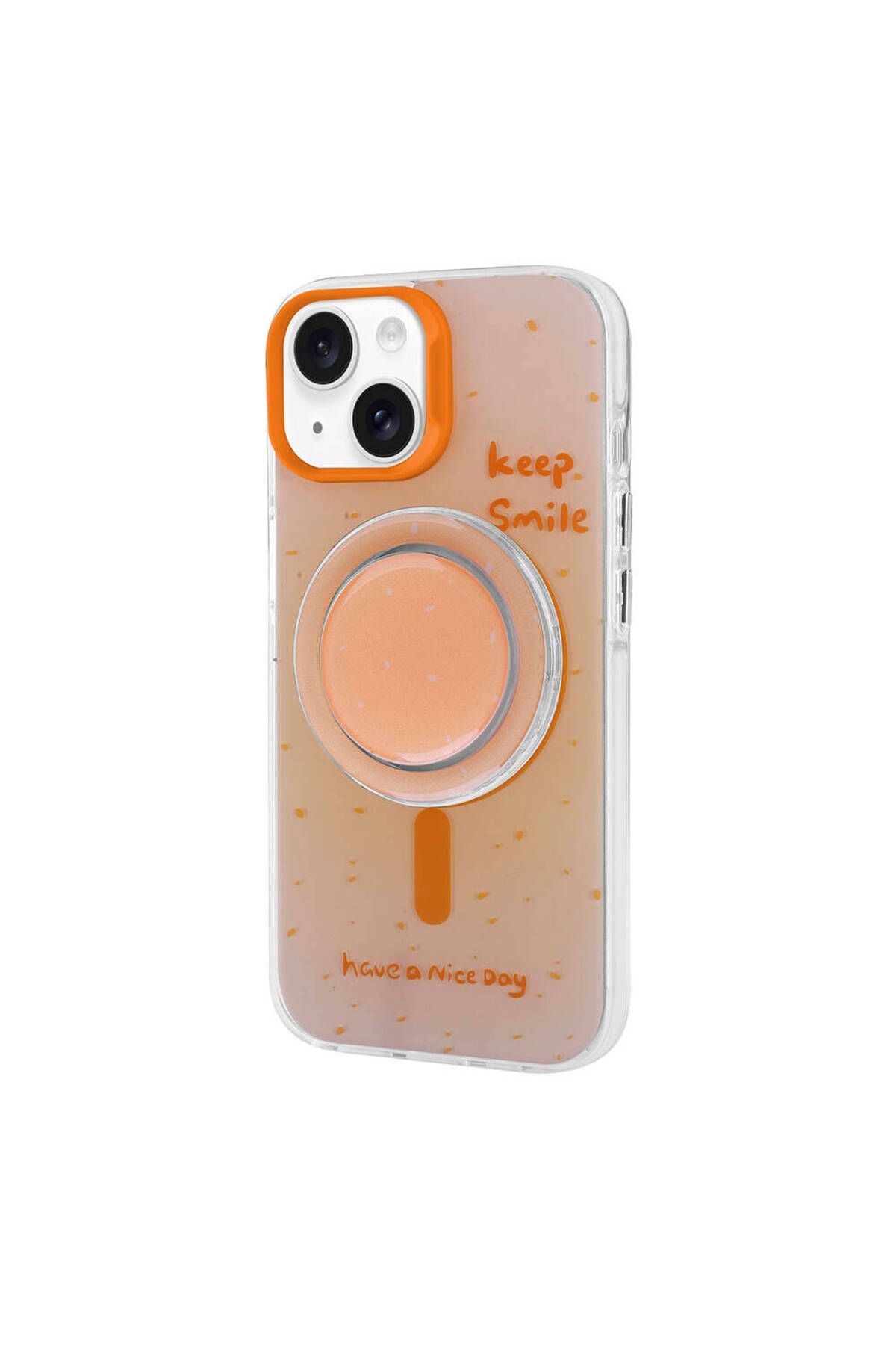 iPhone 15 Zore Magsafe Şarj Özellikli Tak-Çıkar Pop Soketli Zore Tiktok Kılıf-Turuncu