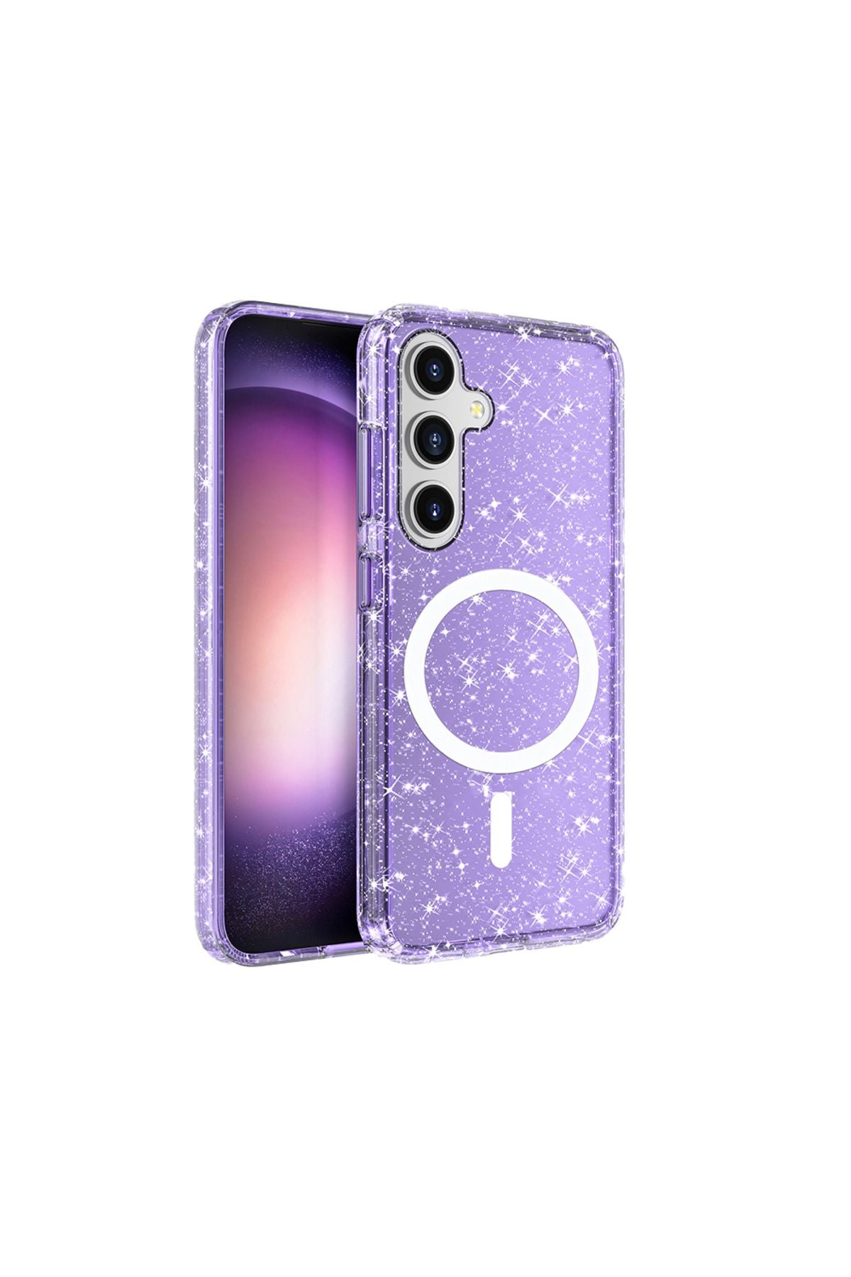 Galaxy S25 Plus Kılıf Magsafe Şarj Özellikli Parlayan Simli Saydam Renkli Zore Allstar Kapak - Şeffa