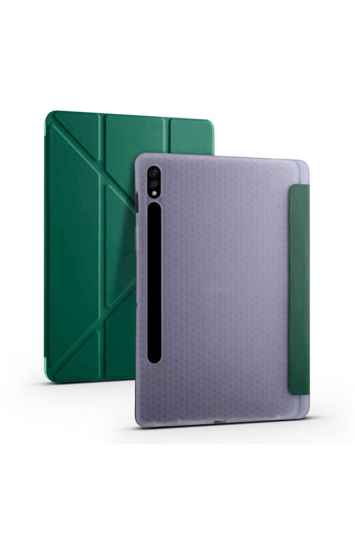 Galaxy Tab S7 T870 Kılıf  Uyumlu Zore Tri Folding Kalem Bölmeli Standlı Kılıf-Açık Yeşil