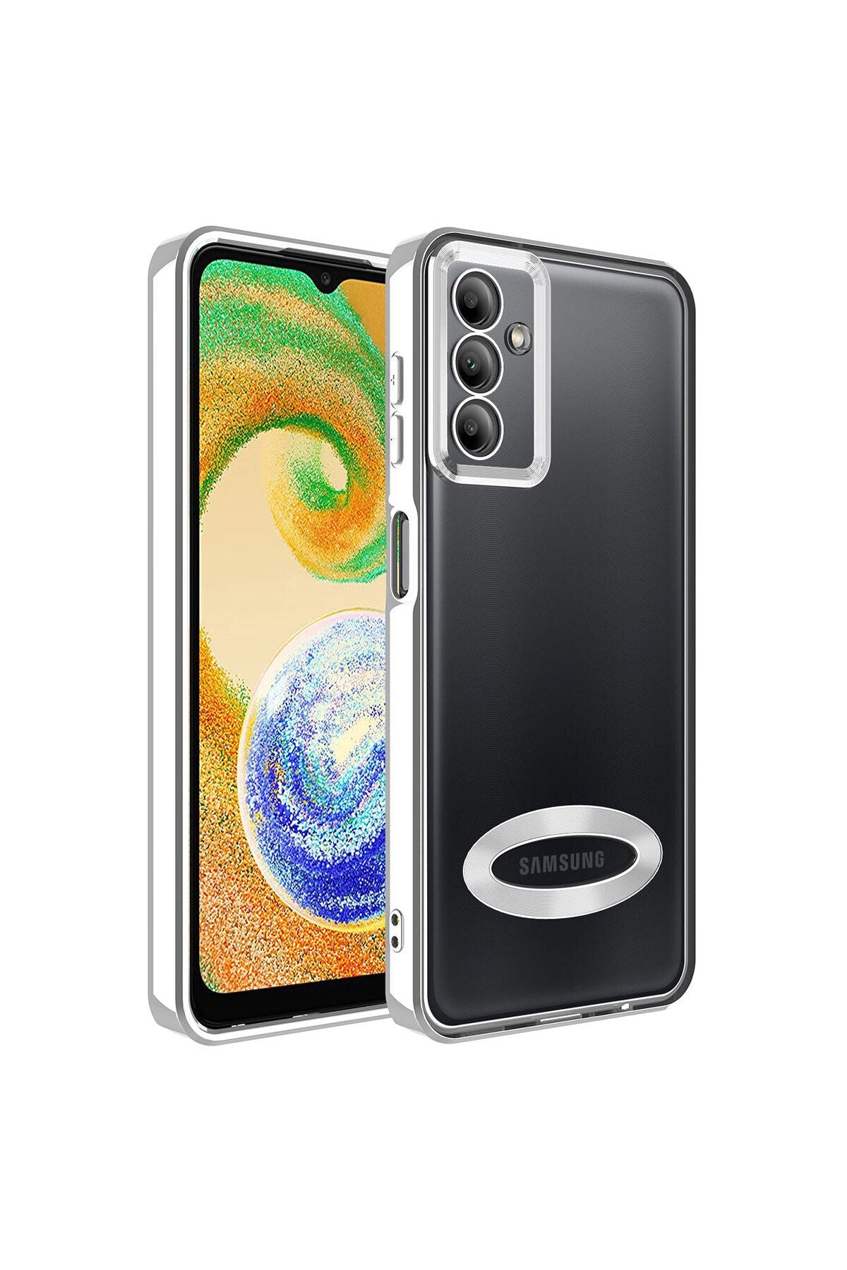 Galaxy A14 Kılıf Kamera Korumalı Logo Gösteren Zore Omega Kapak - Gümüş