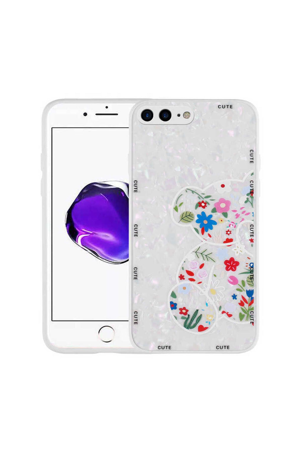 iPhone 8 Plus Kılıf Desenli Sert Silikon Zore Mumila Kapak - White Bear