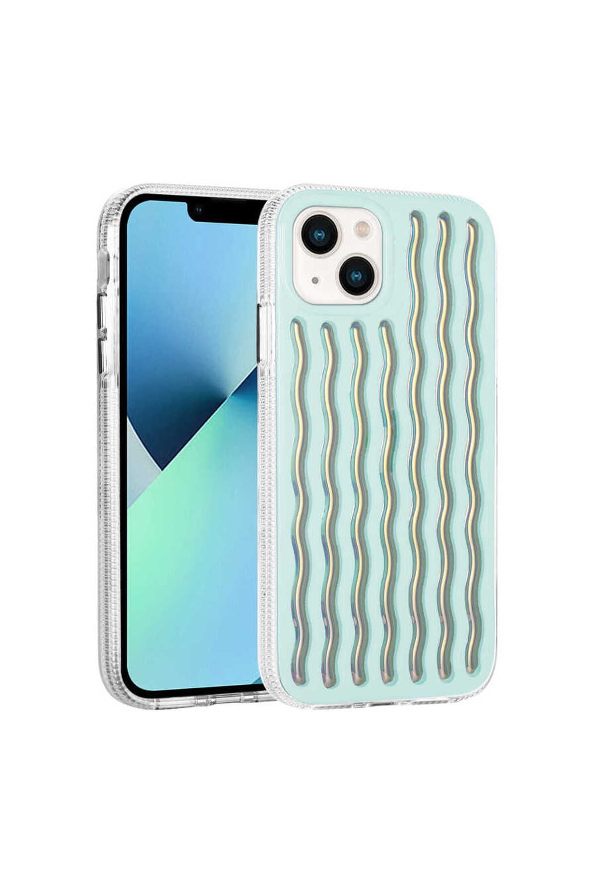 iPhone 14 Uyumlu Kabartmalı Dalga Tasarımlı Silikon Zore İsmira Kılıf-NO4