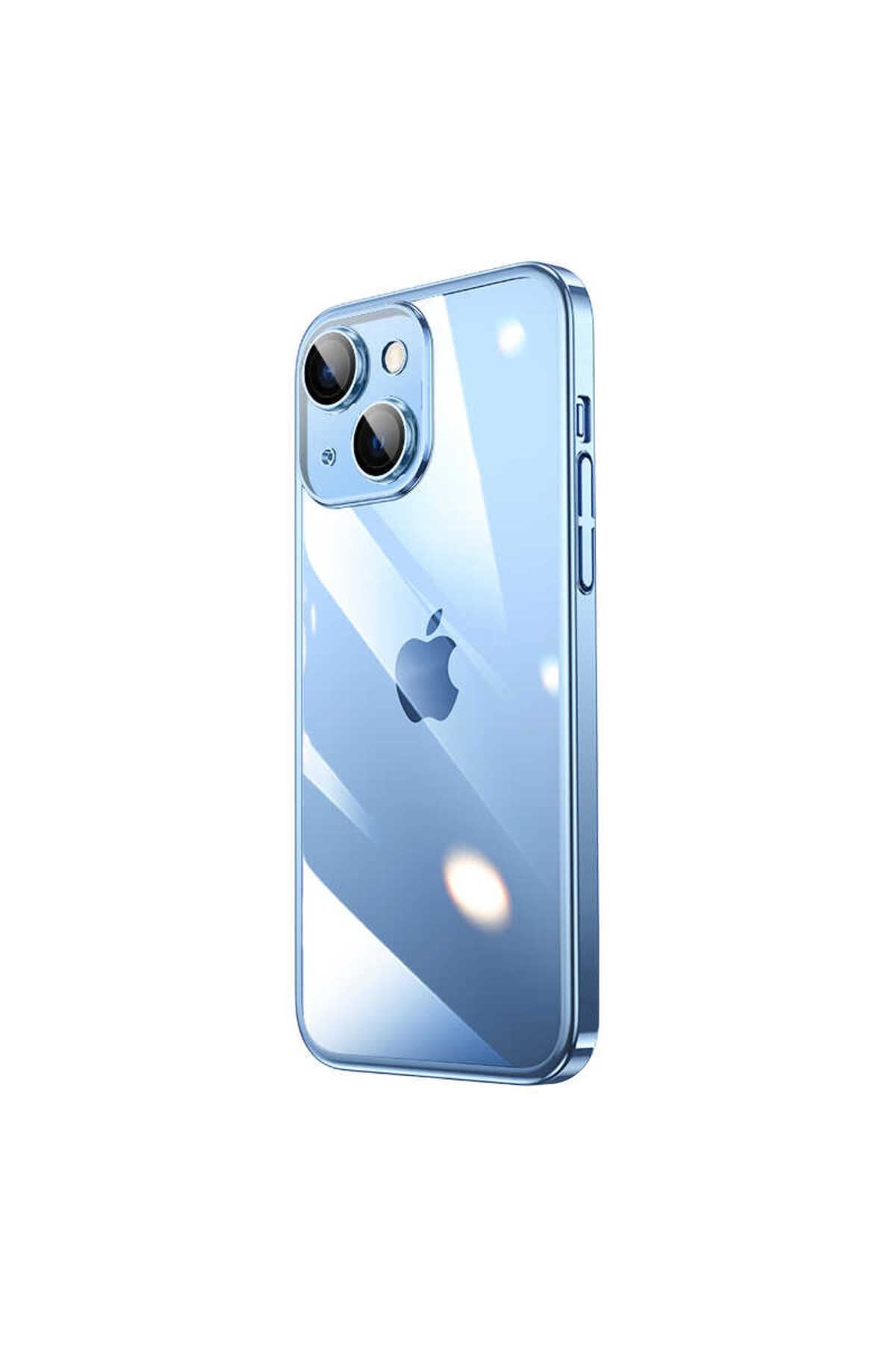 iPhone 14 Uyumlu Sert PC Renkli Çerçeveli Zore Riksos Kılıf-Mavi