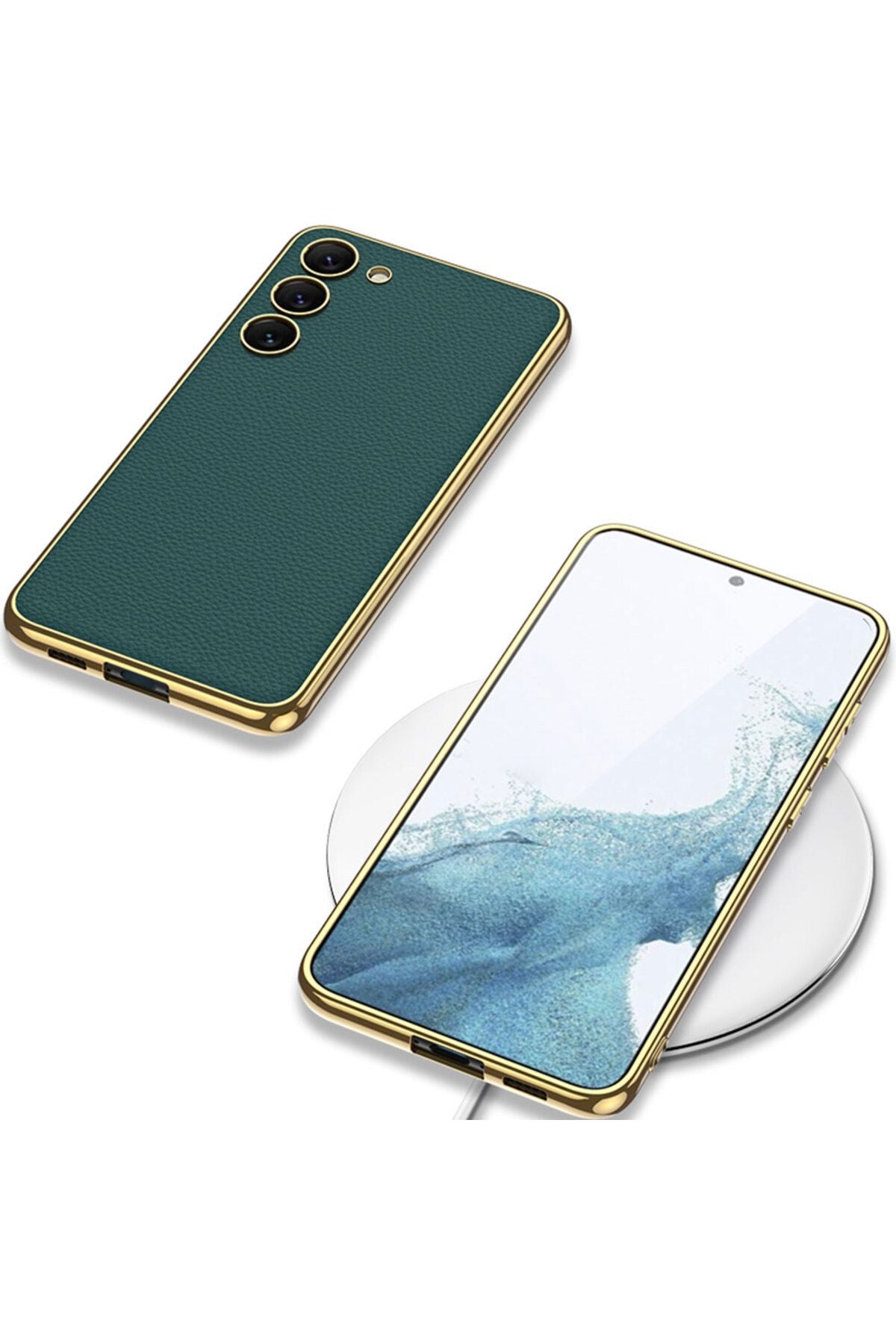 Galaxy S23 Uyumlu Deri Görünümlü Kenarları Elektroplating Kaplama Zore Fizyon Kılıf-Kırmızı