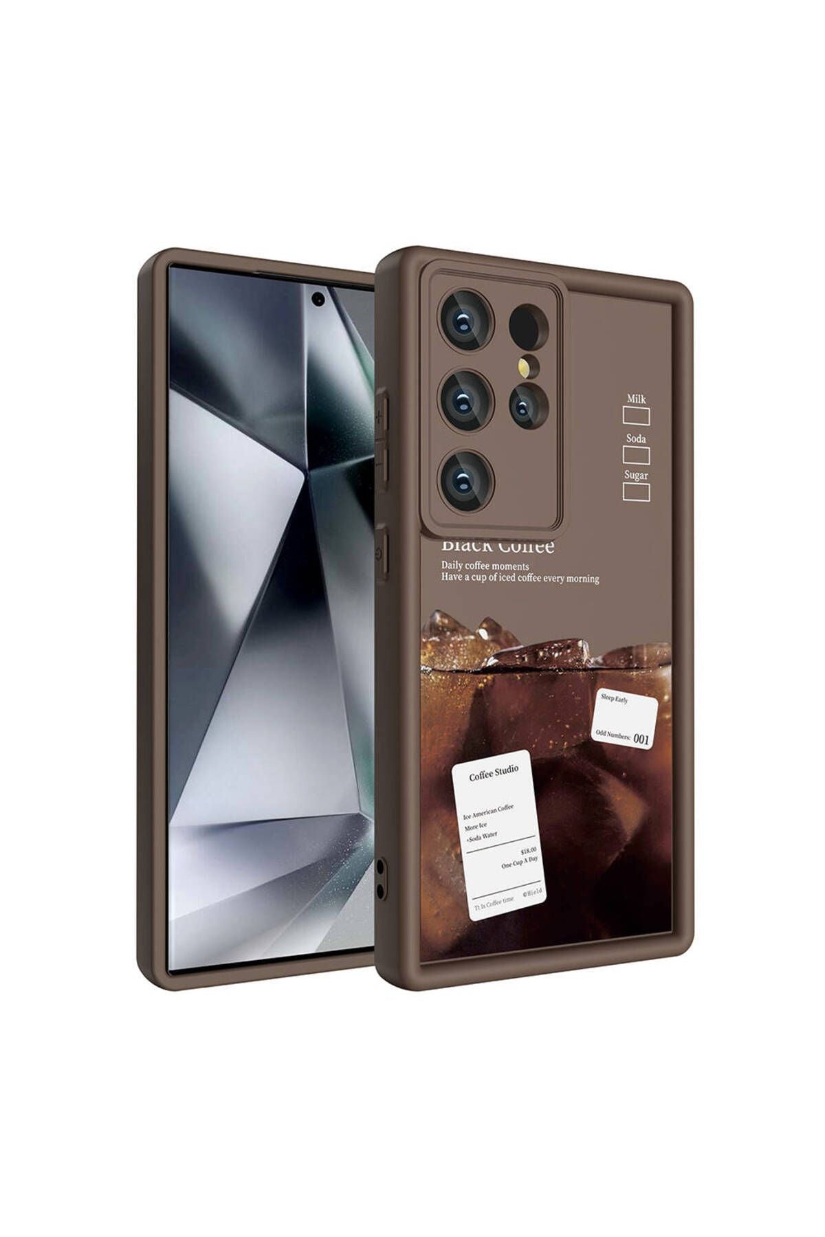 Galaxy S23 Ultra Kılıf Kamera Korumalı Baskılı Arka Yüzey WNX Klas Kapak - Koyu Kahve