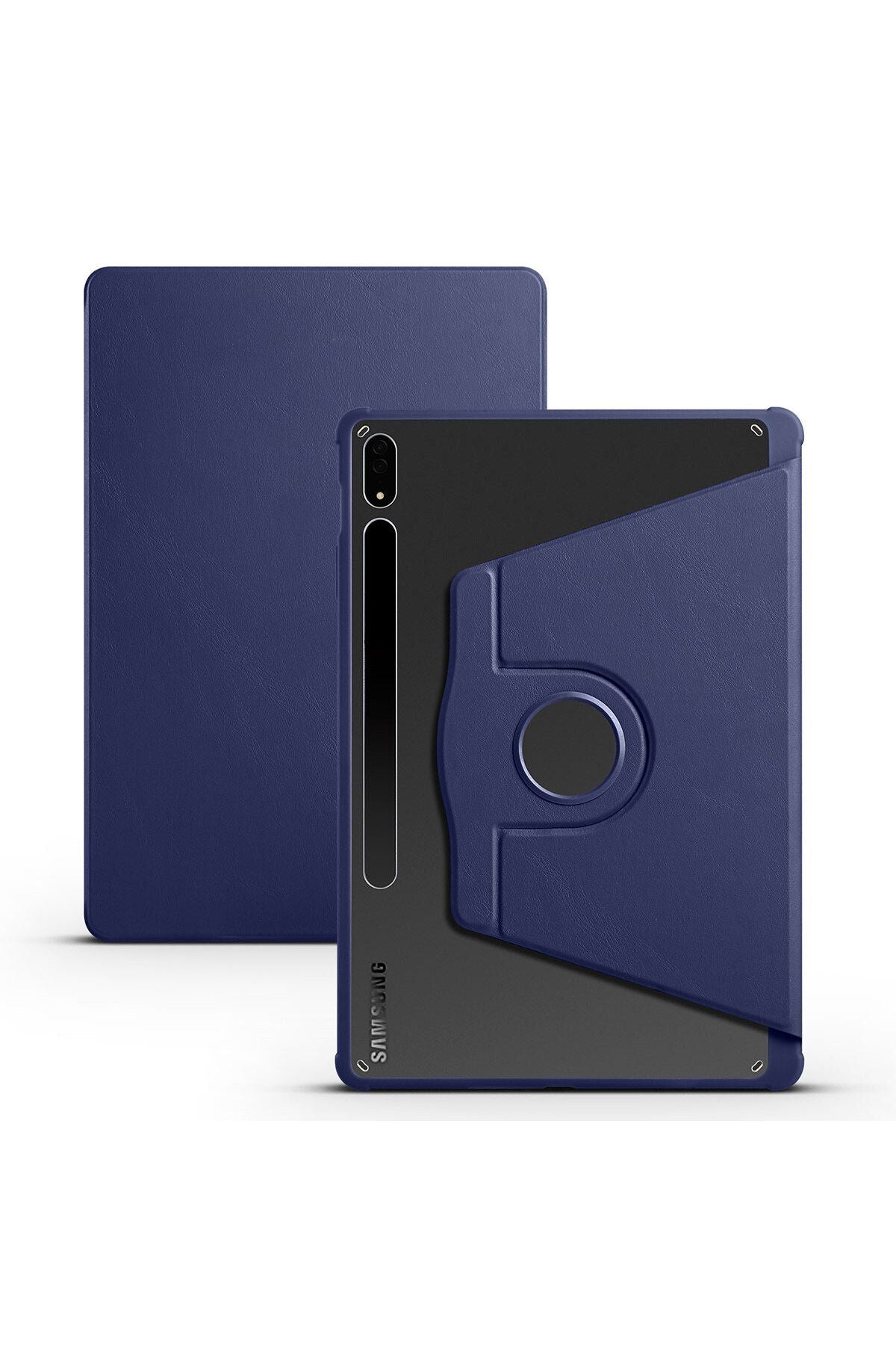 Galaxy Tab S7 Plus T970 Kılıf  Uyumlu Zore Termik Kalem Bölmeli Dönebilen Standlı Kılıf-Lacivert