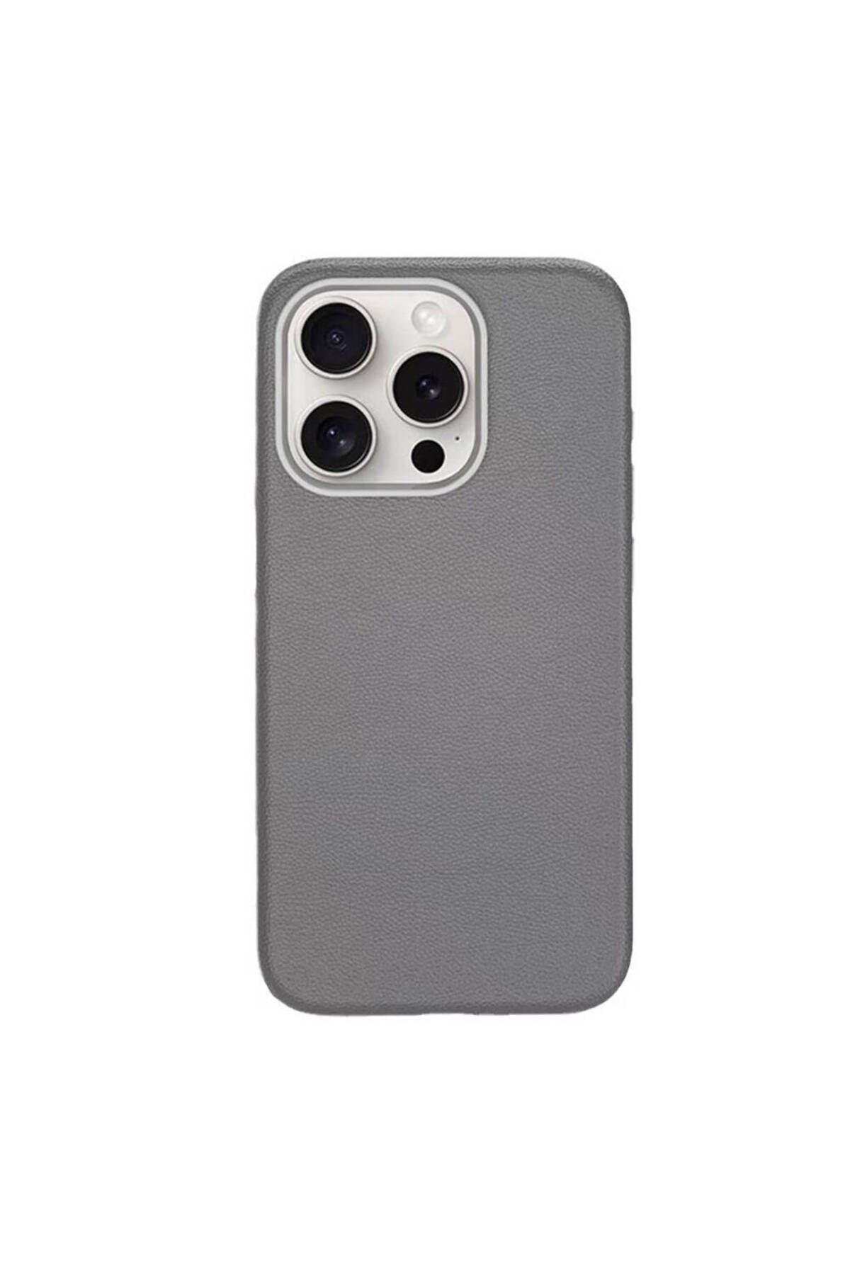 iPhone 15 Pro Kılıf Magsafe Şarj Özellikli PU Deri Zore Adora Kapak-Koyu Gri