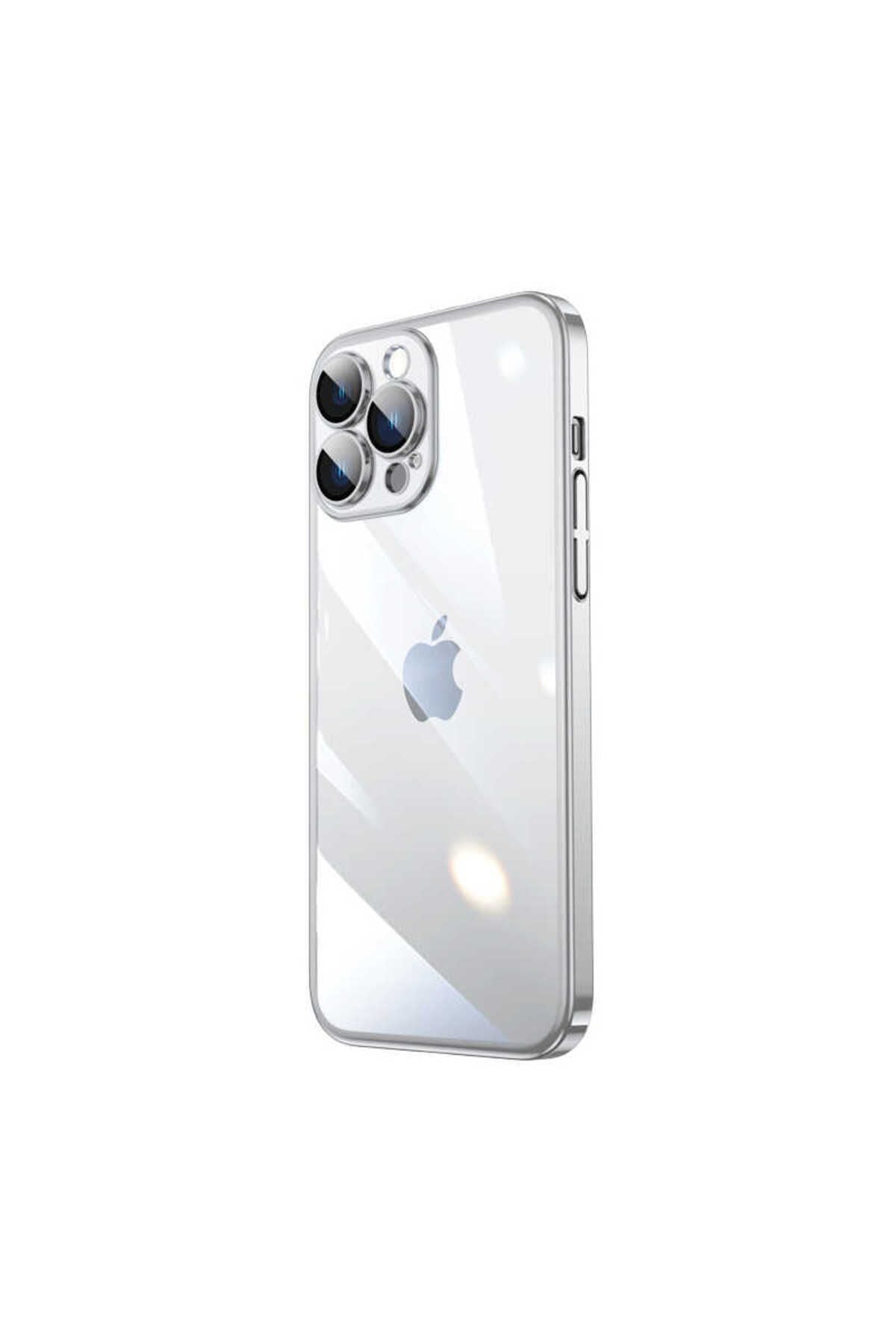 iPhone 14 Pro Uyumlu Sert PC Renkli Çerçeveli Zore Riksos Kılıf-Gümüş