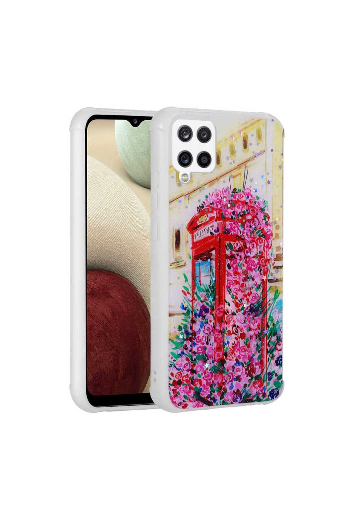 Galaxy A12 Uyumlu Simli Desenli Kamera Korumalı Parlak ES TEKNOLOJİ Popy Kapak-Kulübe