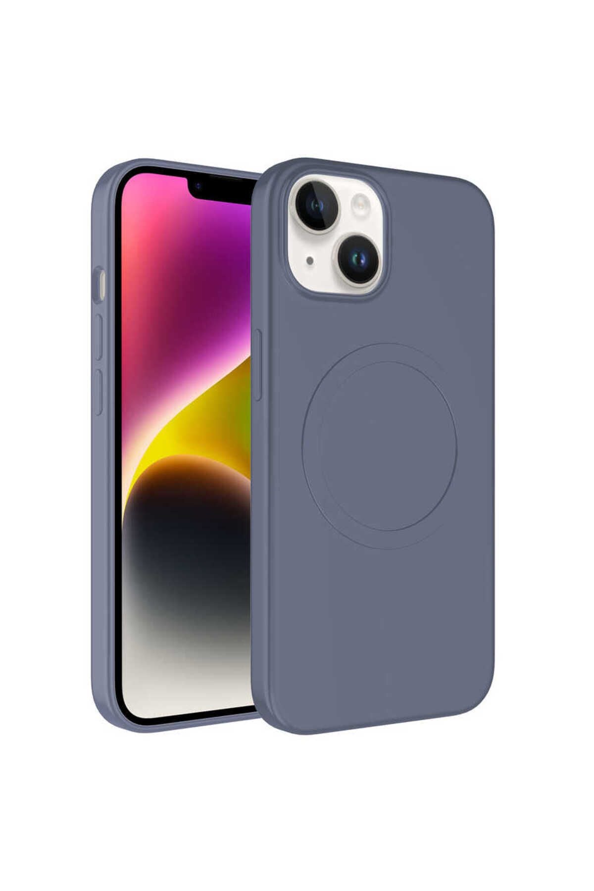 iPhone 14 Uyumlu Magsafe Wireless Şarj Özellikli Pastel Renk Silikon Zore Plas Kılıf-Lavendery