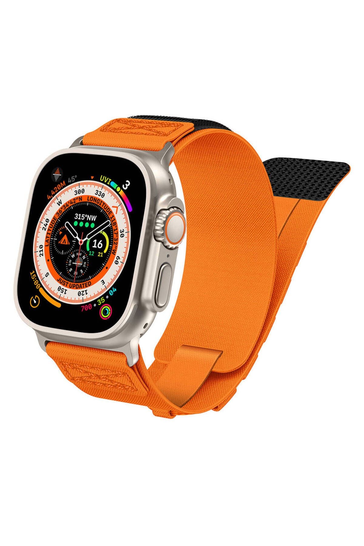 Watch Ultra 49mm Uyumlu CLO- KRD-99 Hasır Kordon-Turuncu