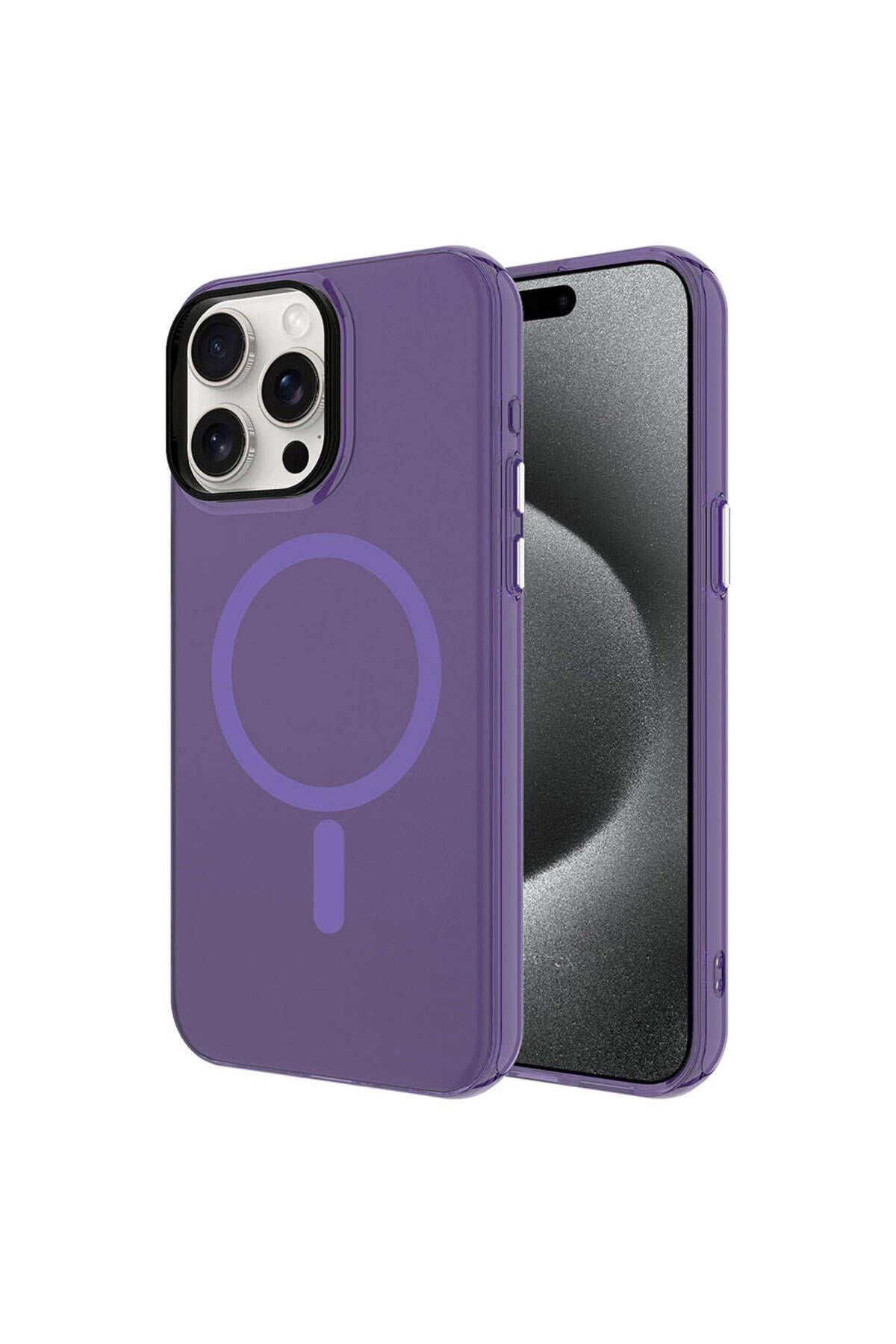 iPhone 15 Pro Uyumlu Zore Magsafe Şarj Özellikli Buzlu Transparan C-Pro Sert Kılıf-Derin Mor