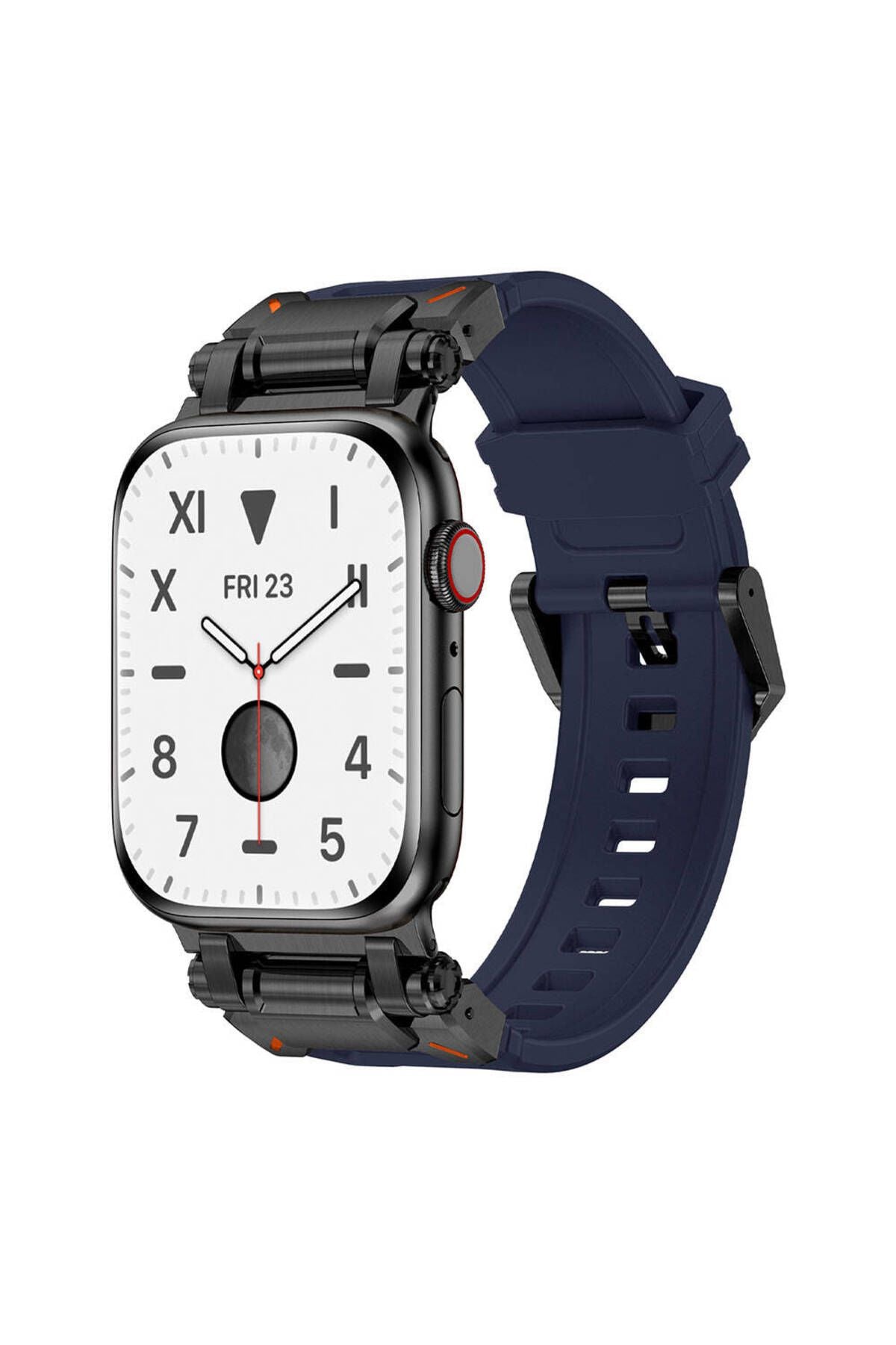 Watch 44mm CLO- KRD-101 Titanyum Metal Başlıklı Silikon Kordon-Siyah-Mavi