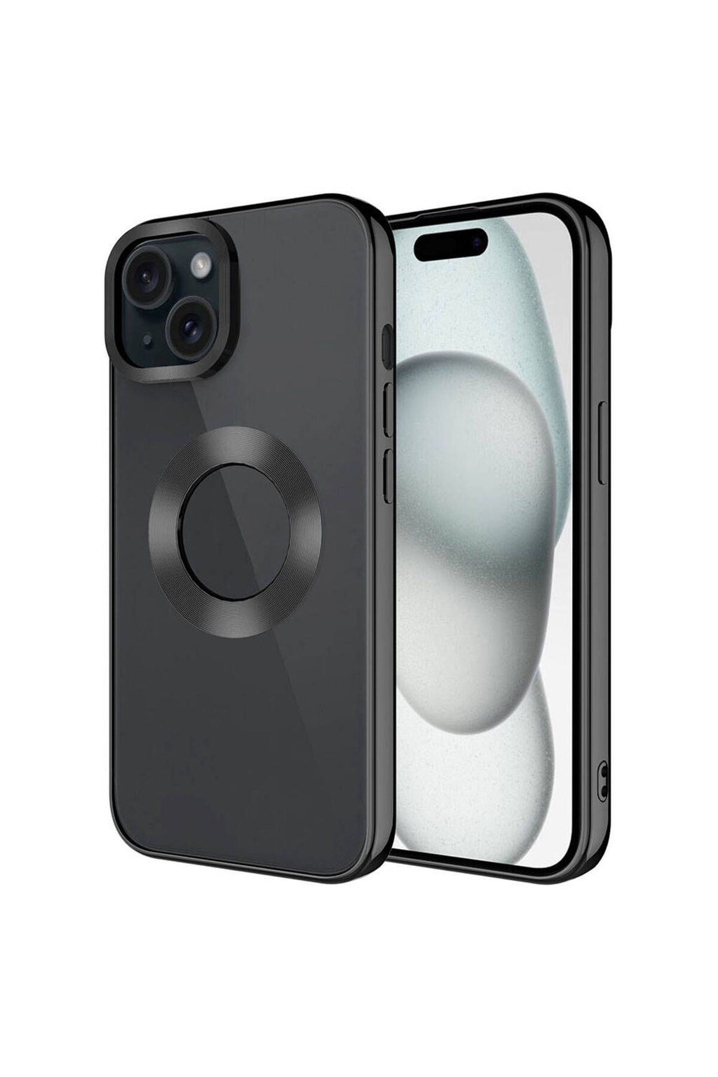 iPhone 15 Plus Uyumlu Tek Kamera Çerçeveli Logo Gösteren Zore Omega Kılıf-Siyah