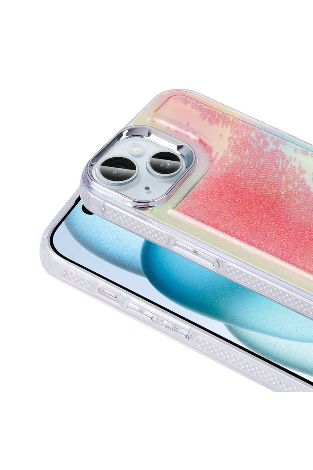 iPhone 15 Kılıf Airbagli Renkli Arka Yüzey Boncuk Tasarımlı Zore Kumul Kapak - Pembe