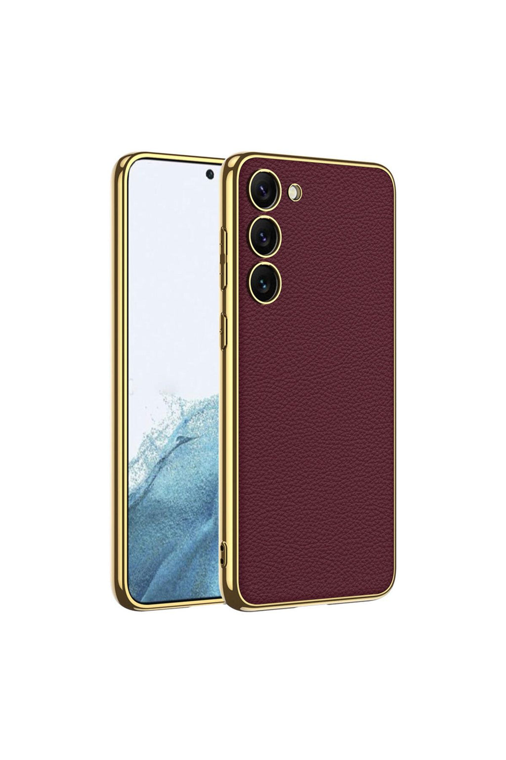 Galaxy S23 Plus Uyumlu Deri Görünümlü Kenarları Elektroplating Kaplama Zore Fizyon Kılıf-Kır