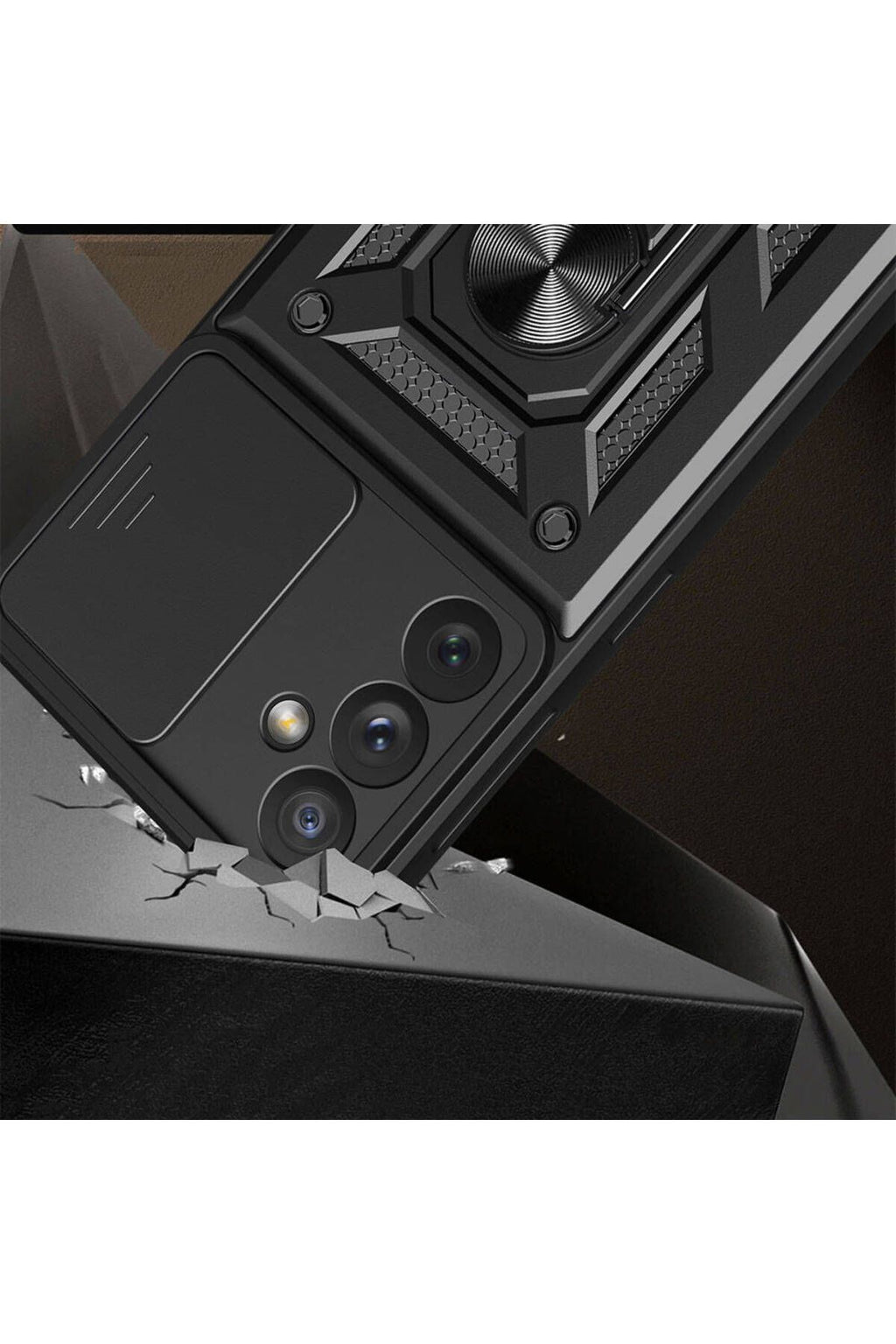 Galaxy A34 Kılıf Magnetik Standlı Kamera Korumalı Zore Sürgülü Vega Kapak - Siyah