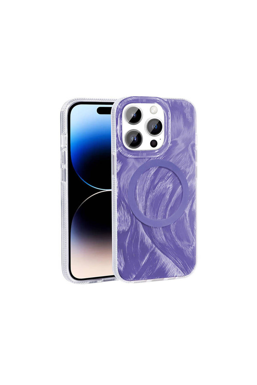 iPhone 14 Pro Uyumlu BTZ Kılıf Magsafe Şarj Özellikli Fırça Boya Desenli Zore Palet Kapak-Pembe