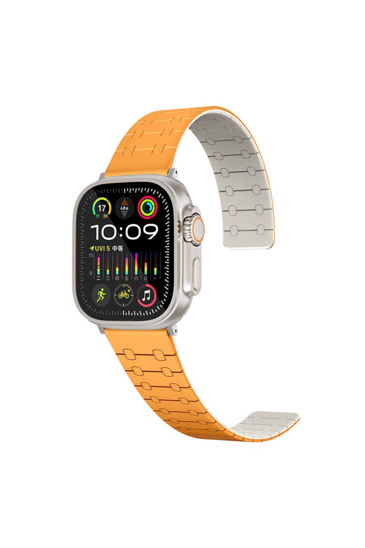Apple Watch 7 45mm Zore KRD-111 Çizgili Desenli Silikon Kordon-Turuncu