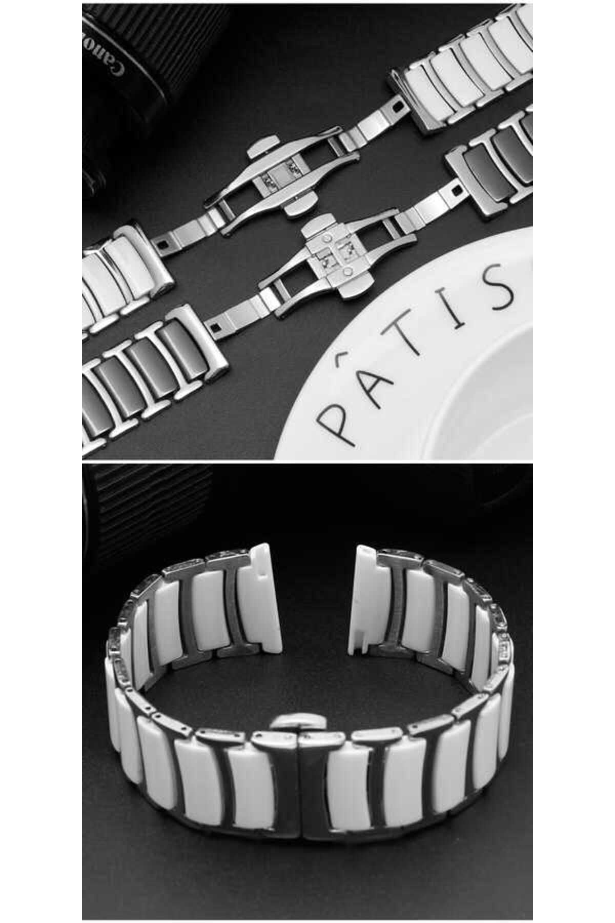 Galaxy Watch 42mm (20mm) Seramik Metal Zore Kordon-Siyah-Gümüş