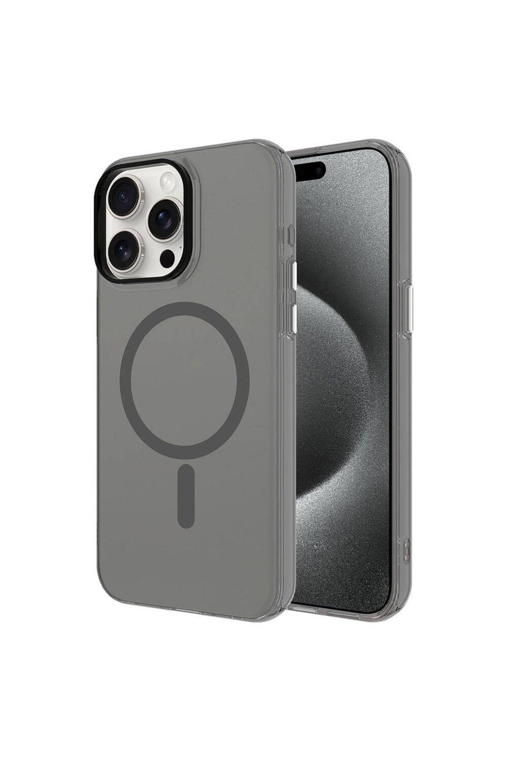 iPhone 15 Pro Uyumlu Zore Magsafe Şarj Özellikli Buzlu Transparan C-Pro Sert Kılıf-Koyu Gri