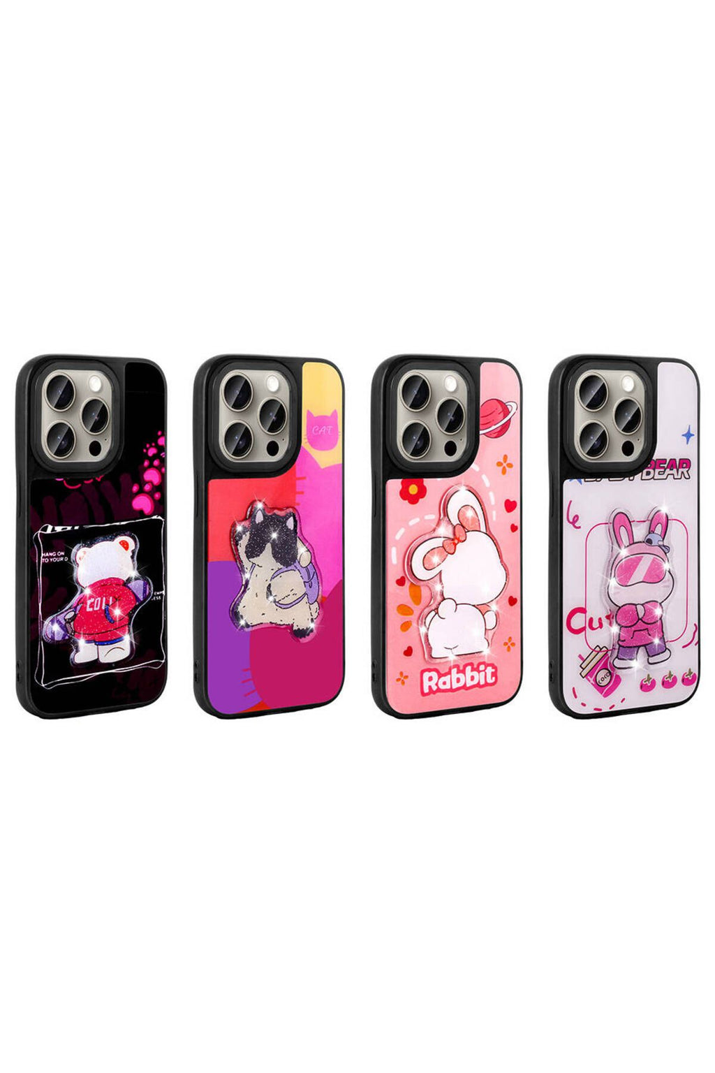 iPhone 15 Pro Max Kılıf Parlayan Kabartmalı İkonik Figürlü Zore Amas Silikon Kapak - Siyah