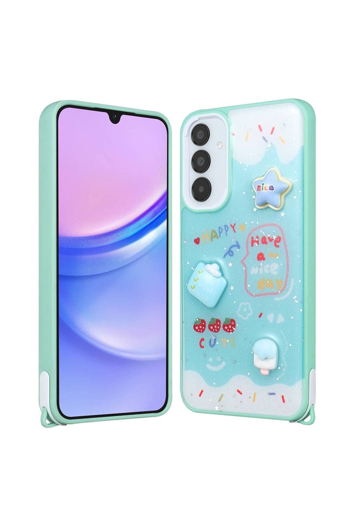 Galaxy A24 Kılıf Parlayan Simli Kabartma Figürlü Zore Cevze Kapak - Mor Papatya