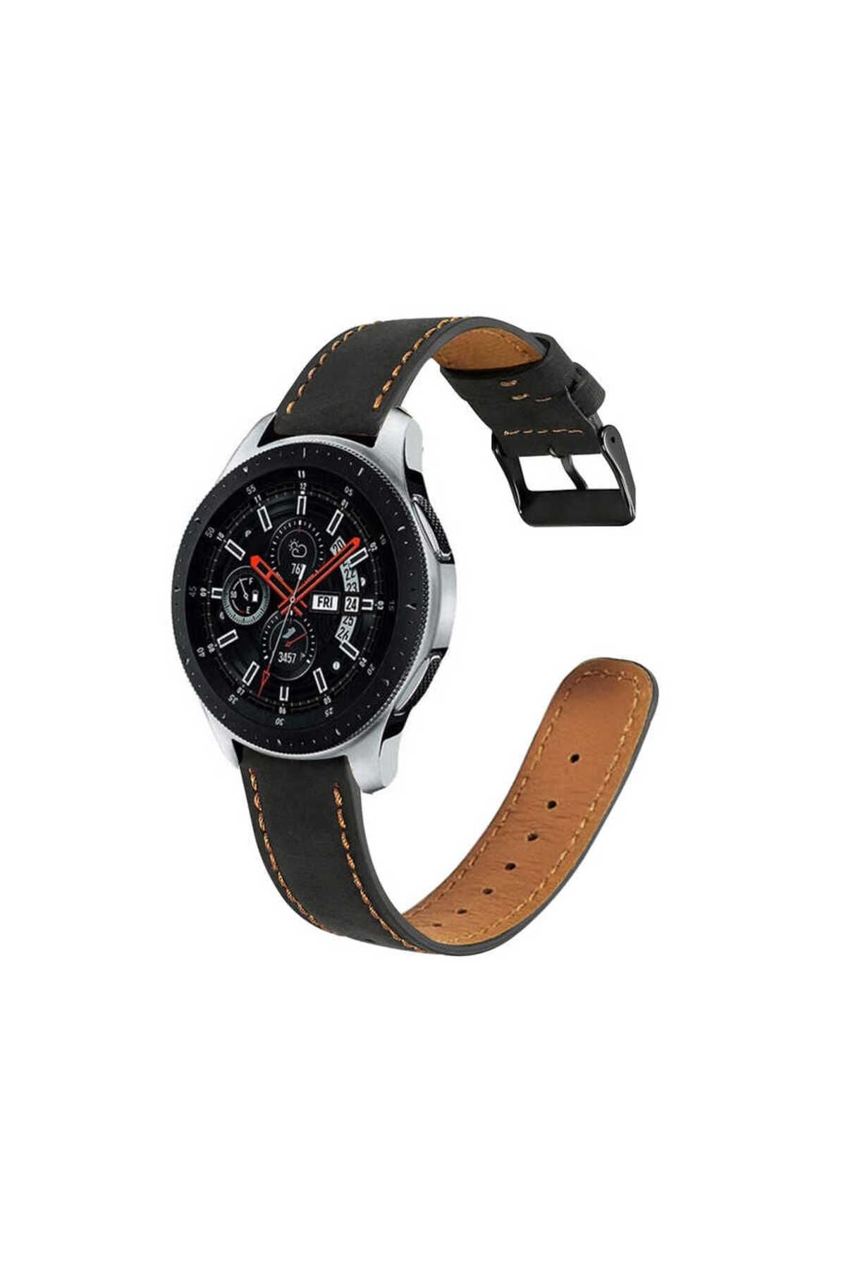 Galaxy Watch 46mm 22mm Uyumlu KRD-29 Deri Zore Kordon-Kahverengi
