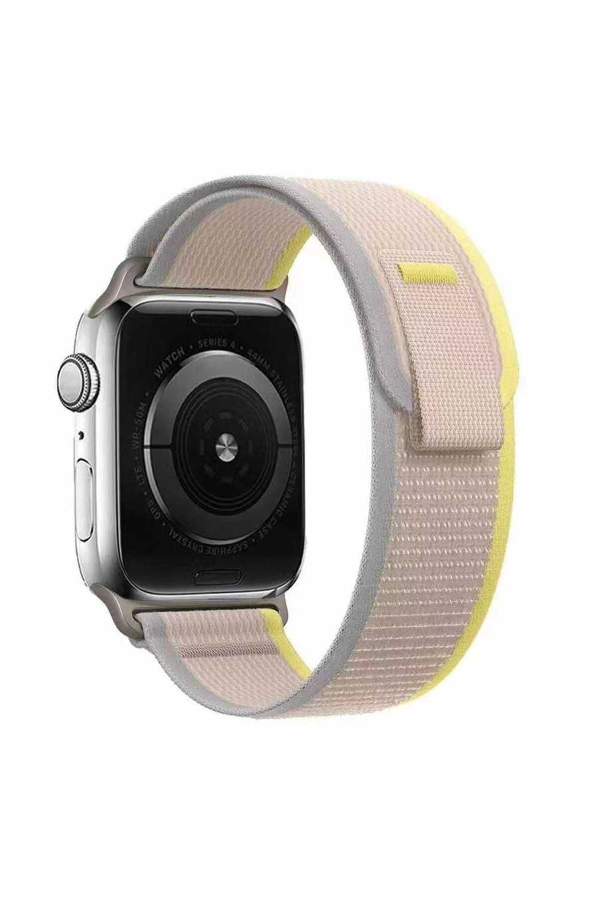 Watch Ultra 49mm Uyumlu KRD-77 Hasır Zore Kordon-Beyaz-Sarı