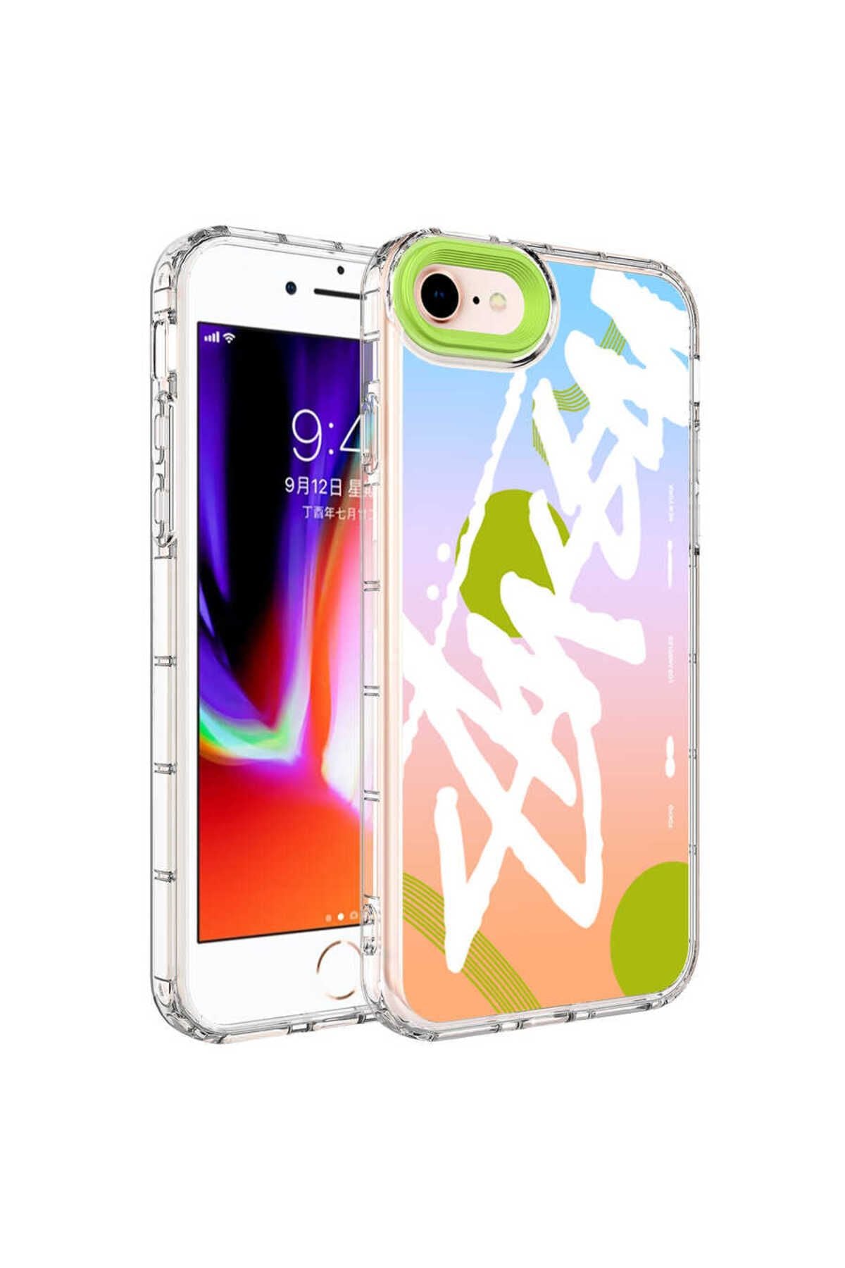iPhone SE 2022 Uyumlu Kamera Korumalı Renkli Desenli Sert Silikon RNTC Korn Kılıf-NO2