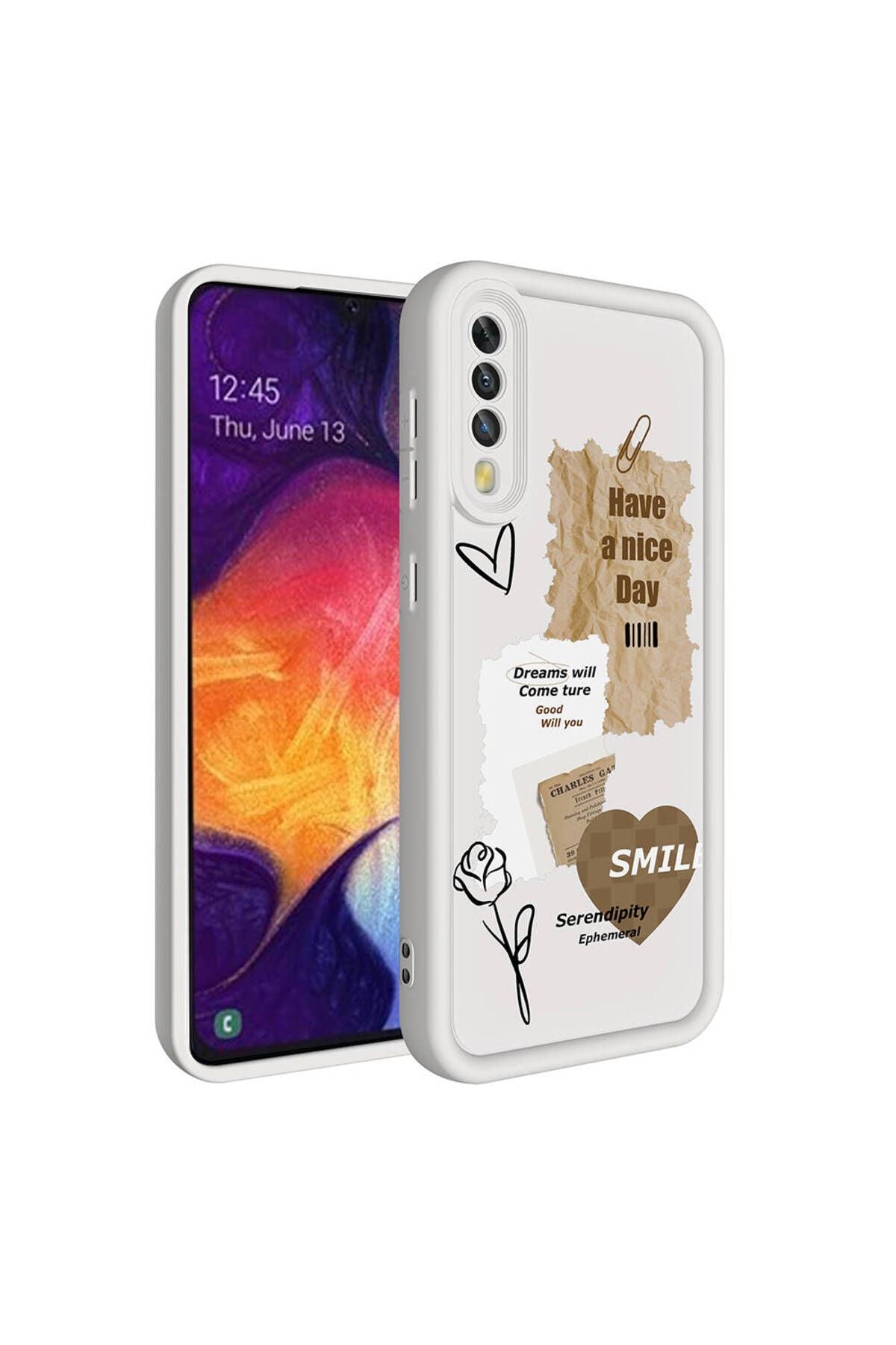 Galaxy A70 Kılıf Kamera Korumalı Baskılı Arka Yüzey Zore Klas Kapak - Beyaz