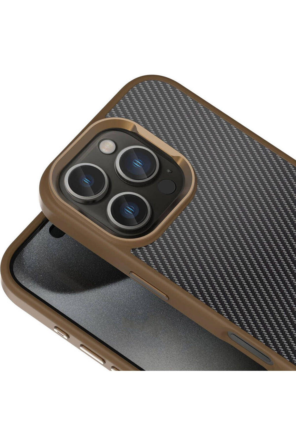 Apple iPhone 16 Pro Max Kılıf Karbon Fiber Görünümlü Parlak Kamera Çerçeveli Zore Venus Kapak-Rose B