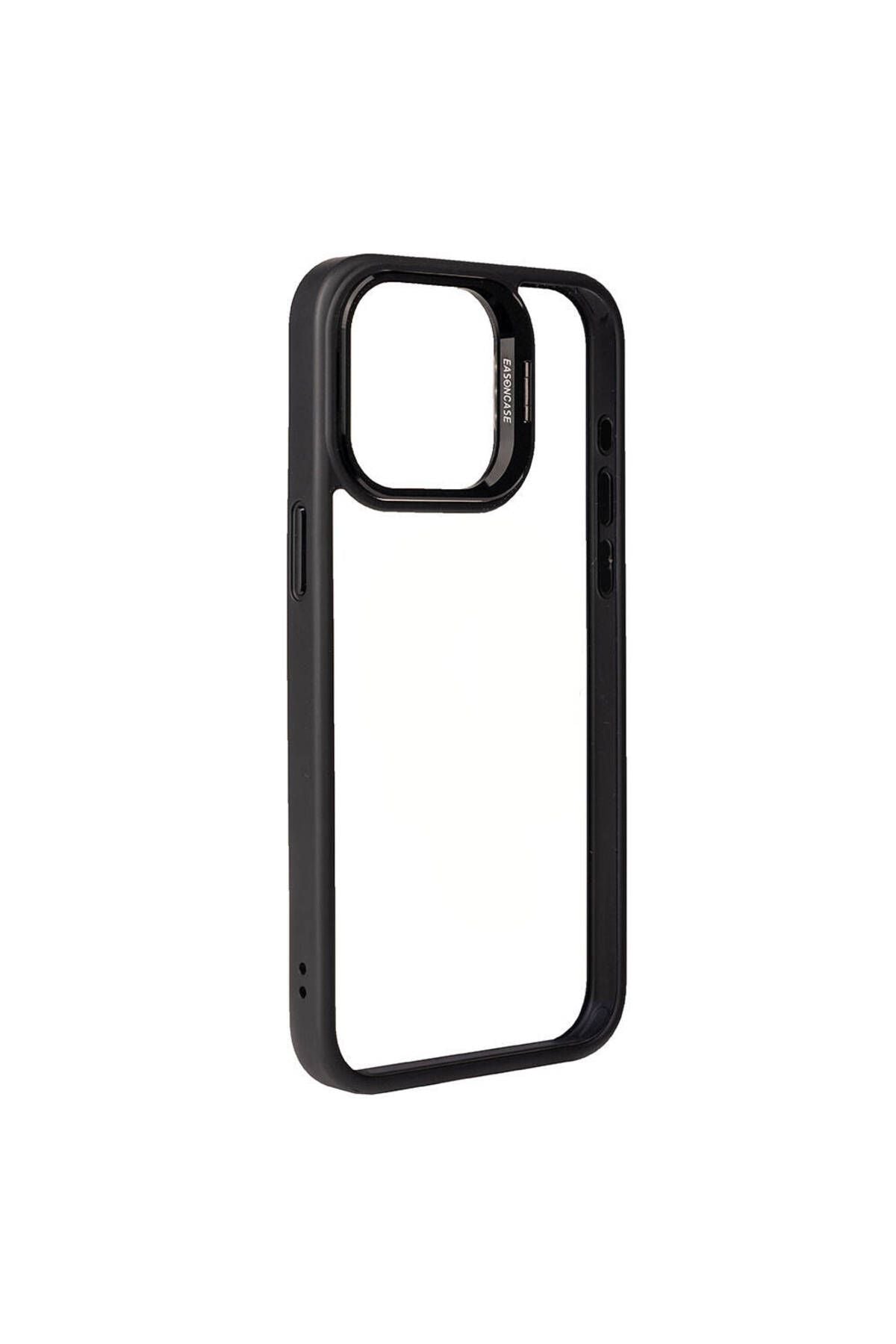 iPhone 15 Pro Uyumlu Kamera LZore Korumalı Standlı Zore Klon LNSM-li Kılıf-Siyah