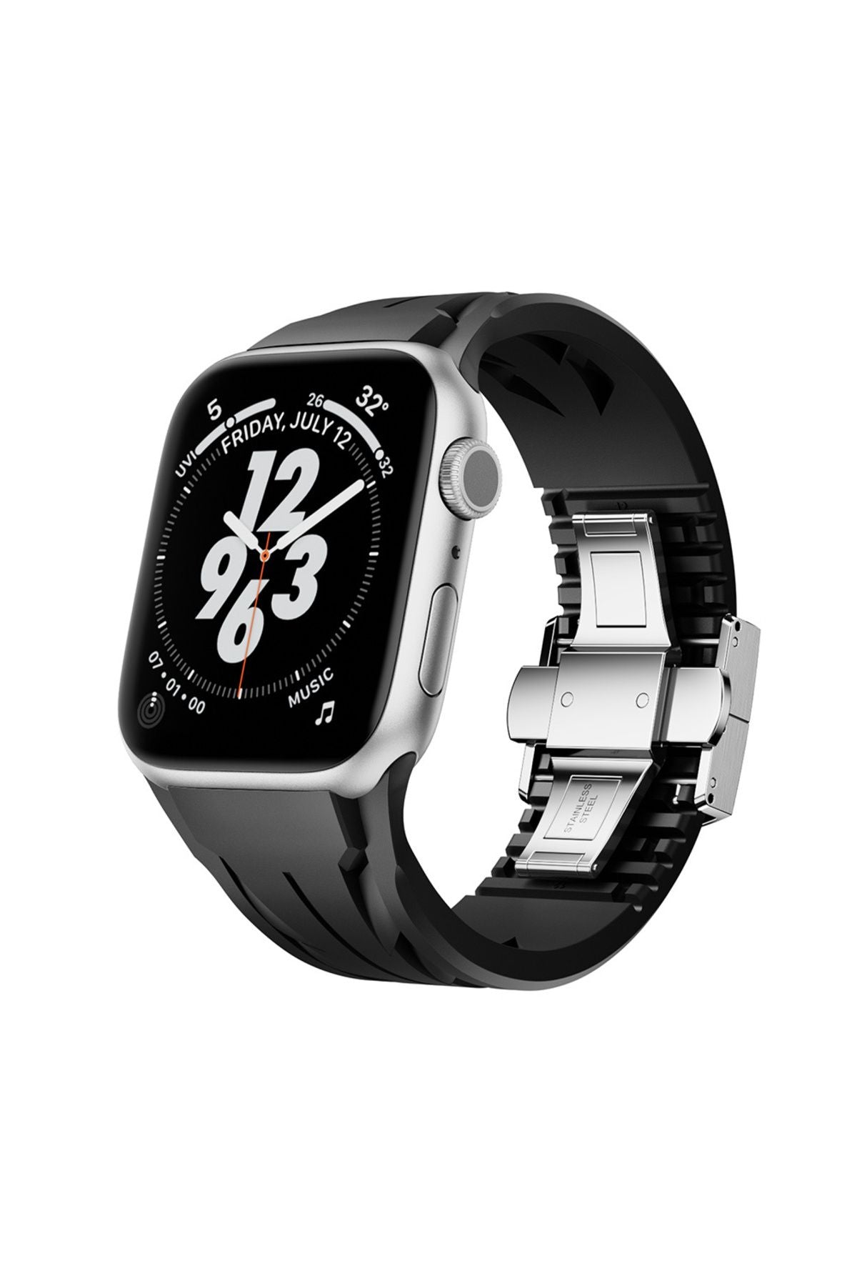 Apple Watch 42mm KRD-127 Metal Tokalı Silikon Kordon-Siyah