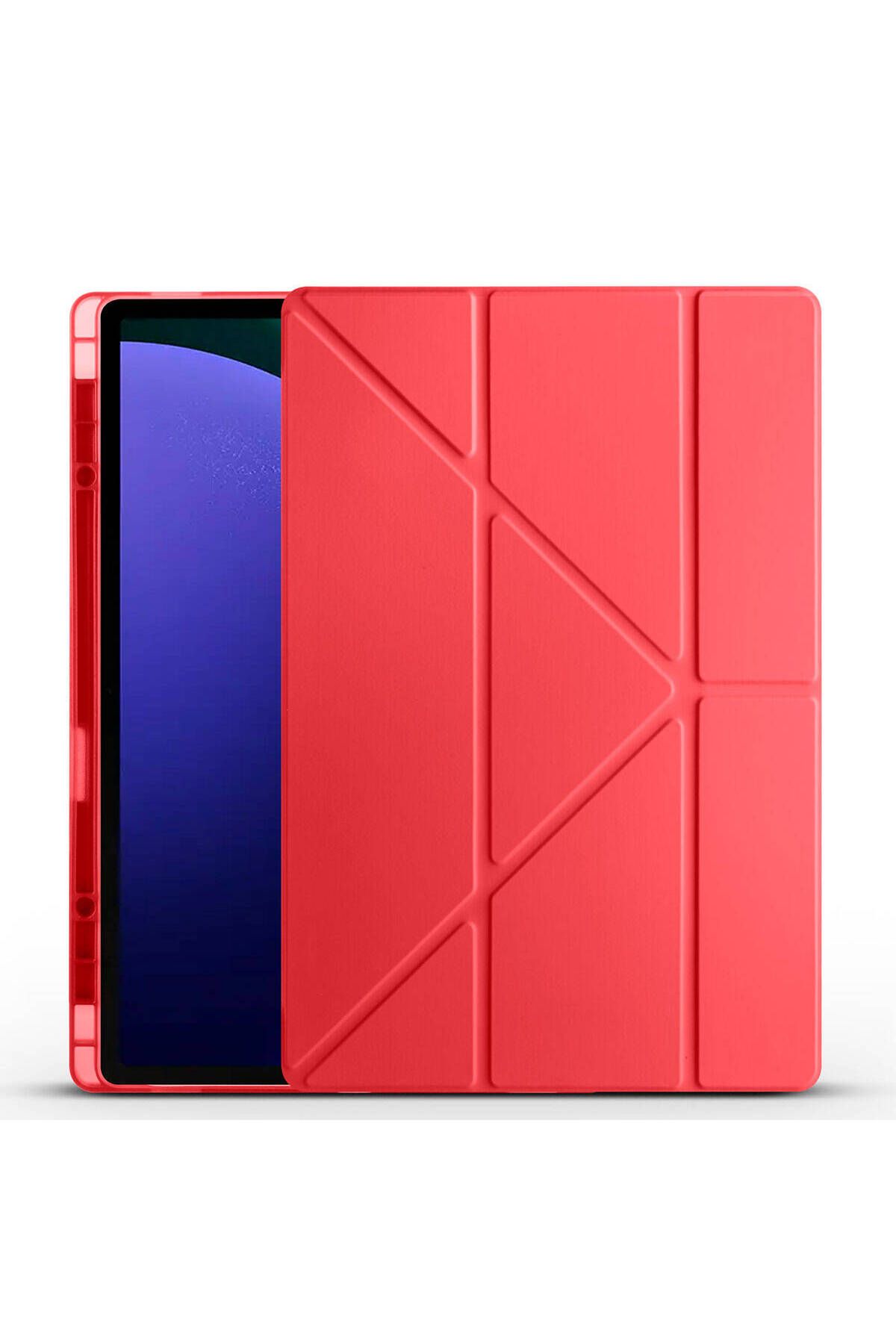 Galaxy Tab S9 Ultra Kılıf  Uyumlu Zore Tri Folding Kalem Bölmeli Standlı Kılıf-Rose Gold