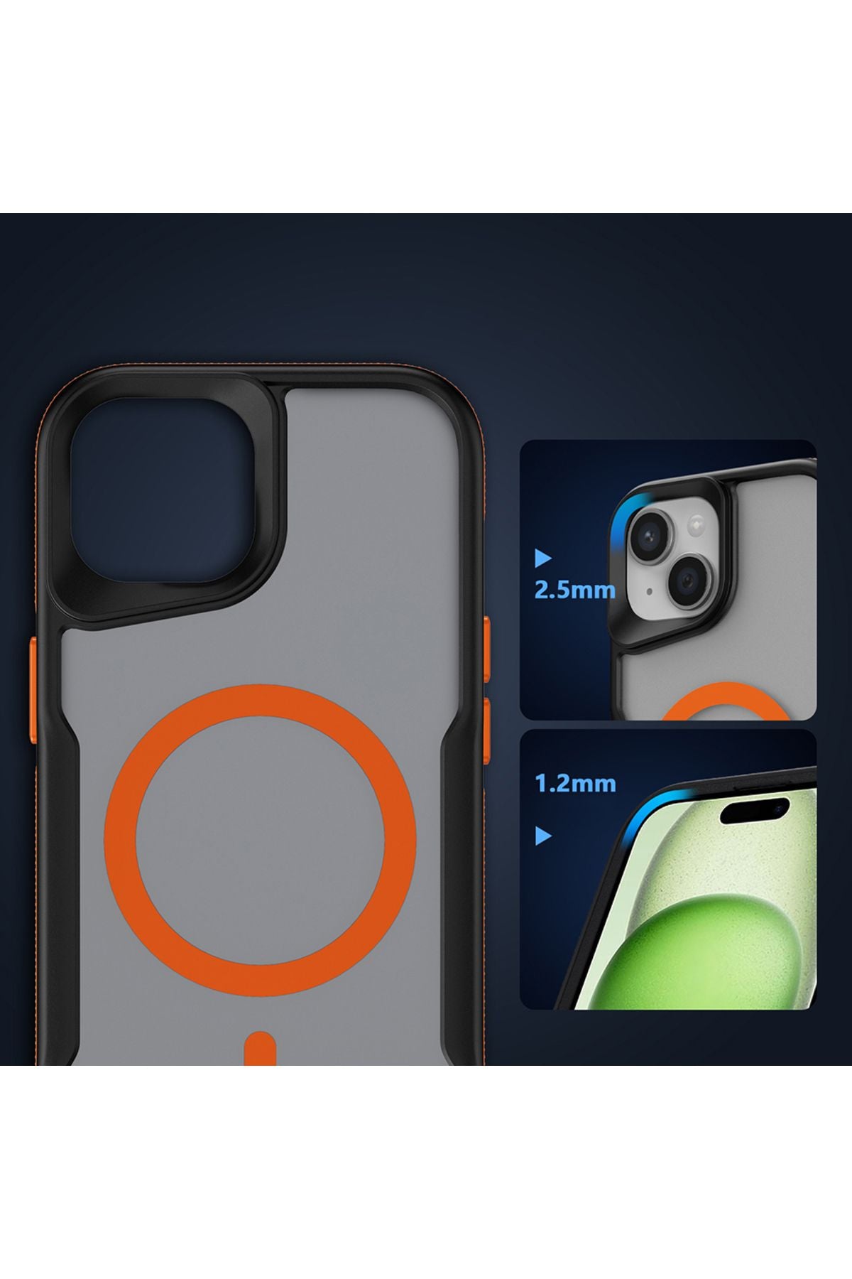 iPhone 15 Uyumlu Magsafe Şarj Özellikli Renkli Kenar Airbag Şeritli Zore Lamer Kapak-Turuncu