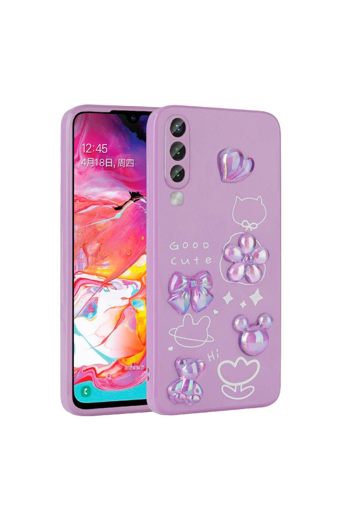 Galaxy A50 Kılıf Kabartma Figürlü Parlak Zore Toys Silikon Kapak - Mor